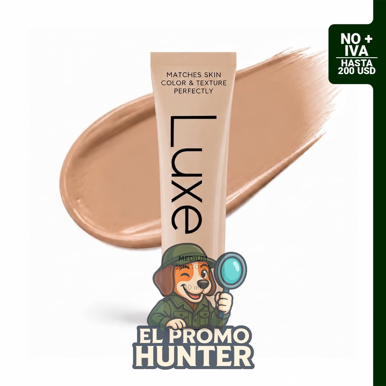 Base de maquillaje Luxe que cambia de color, tamaño mediano.