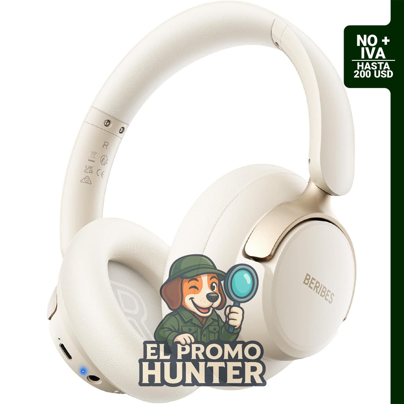 BERIBES Auriculares híbridos Bluetooth con cancelación activa de ruido y 70 horas de reproducción.