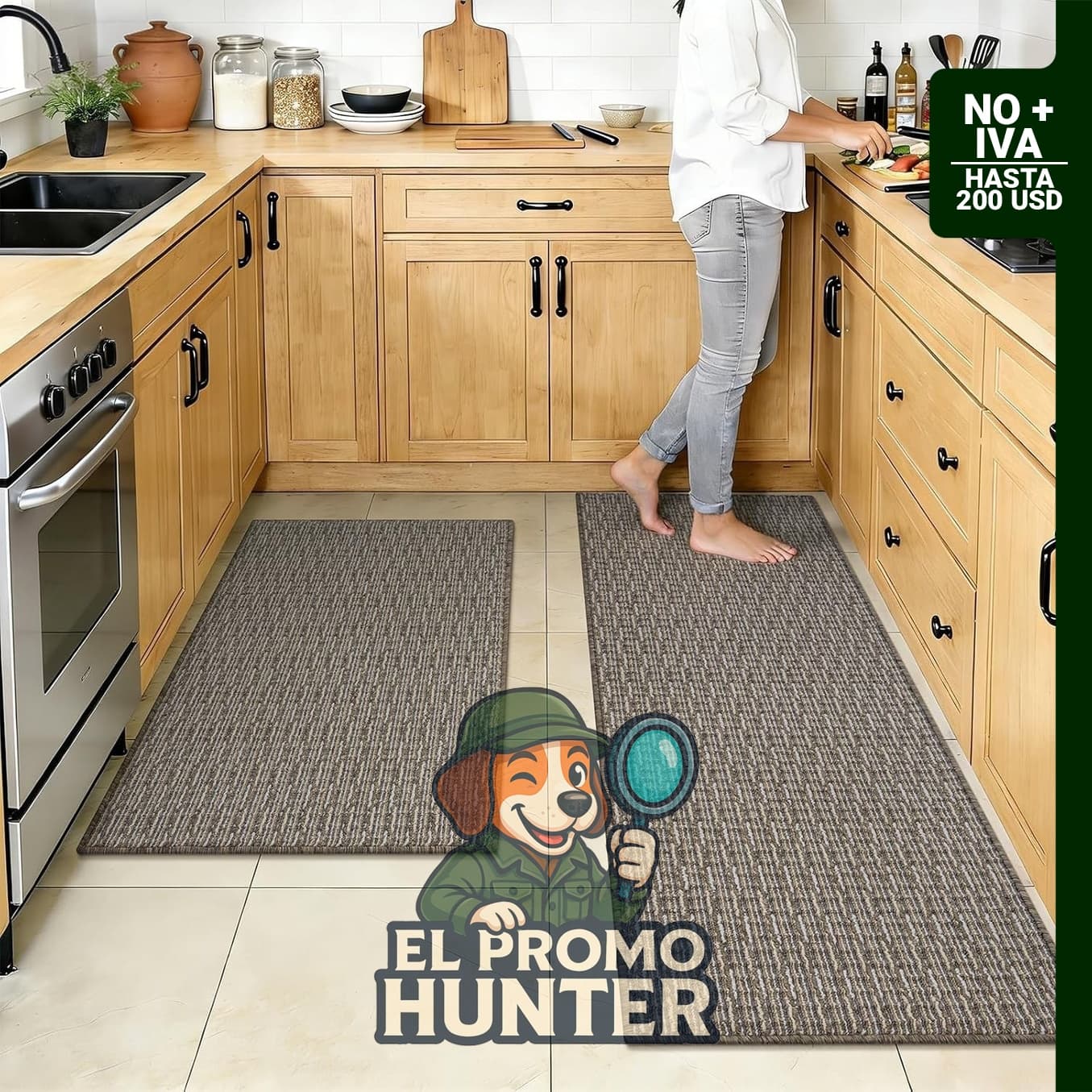 Juego de 2 alfombras de cocina antideslizantes, lavables, color beige.