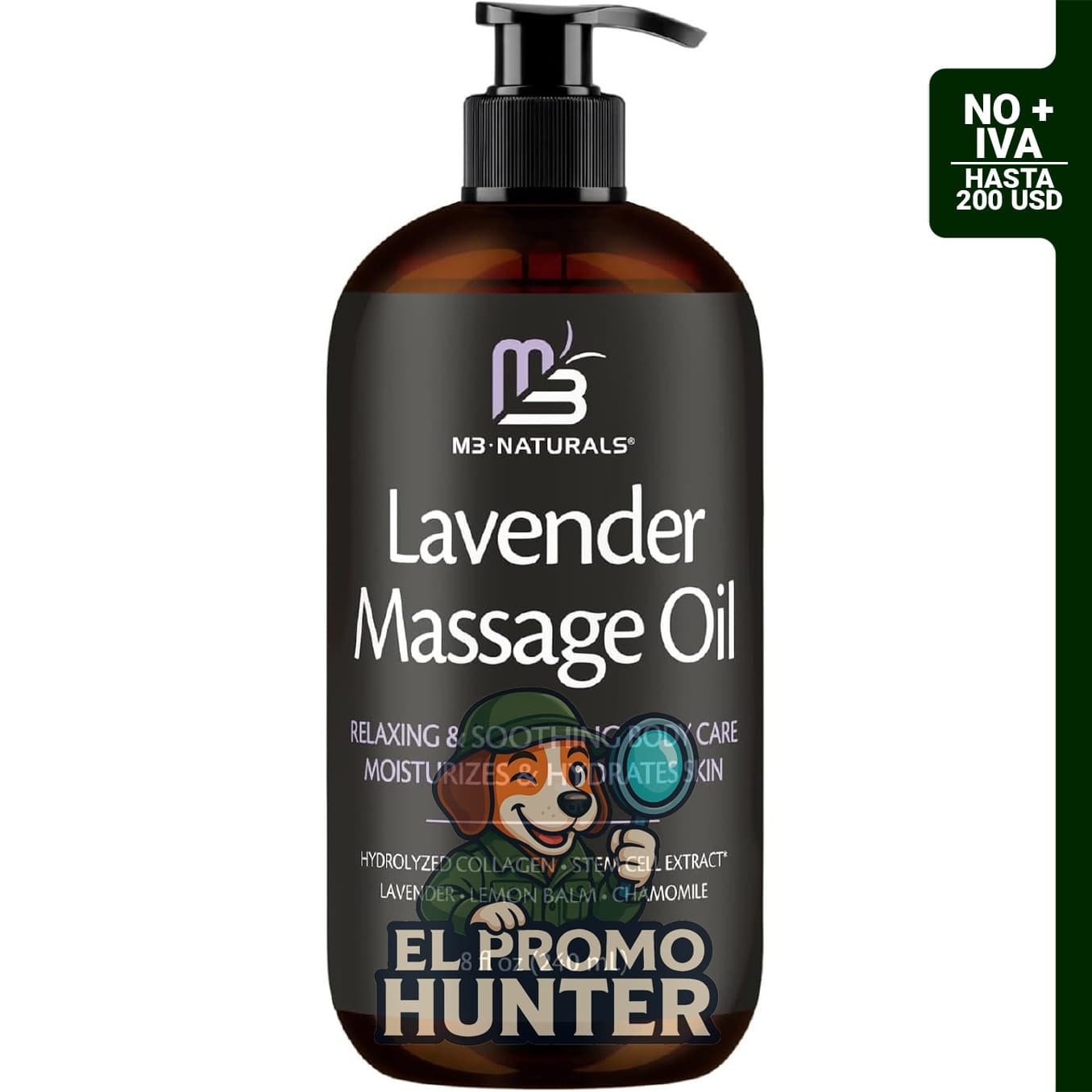 Aceite de masaje sensual de lavanda con colágeno y células madre, 236 ml.