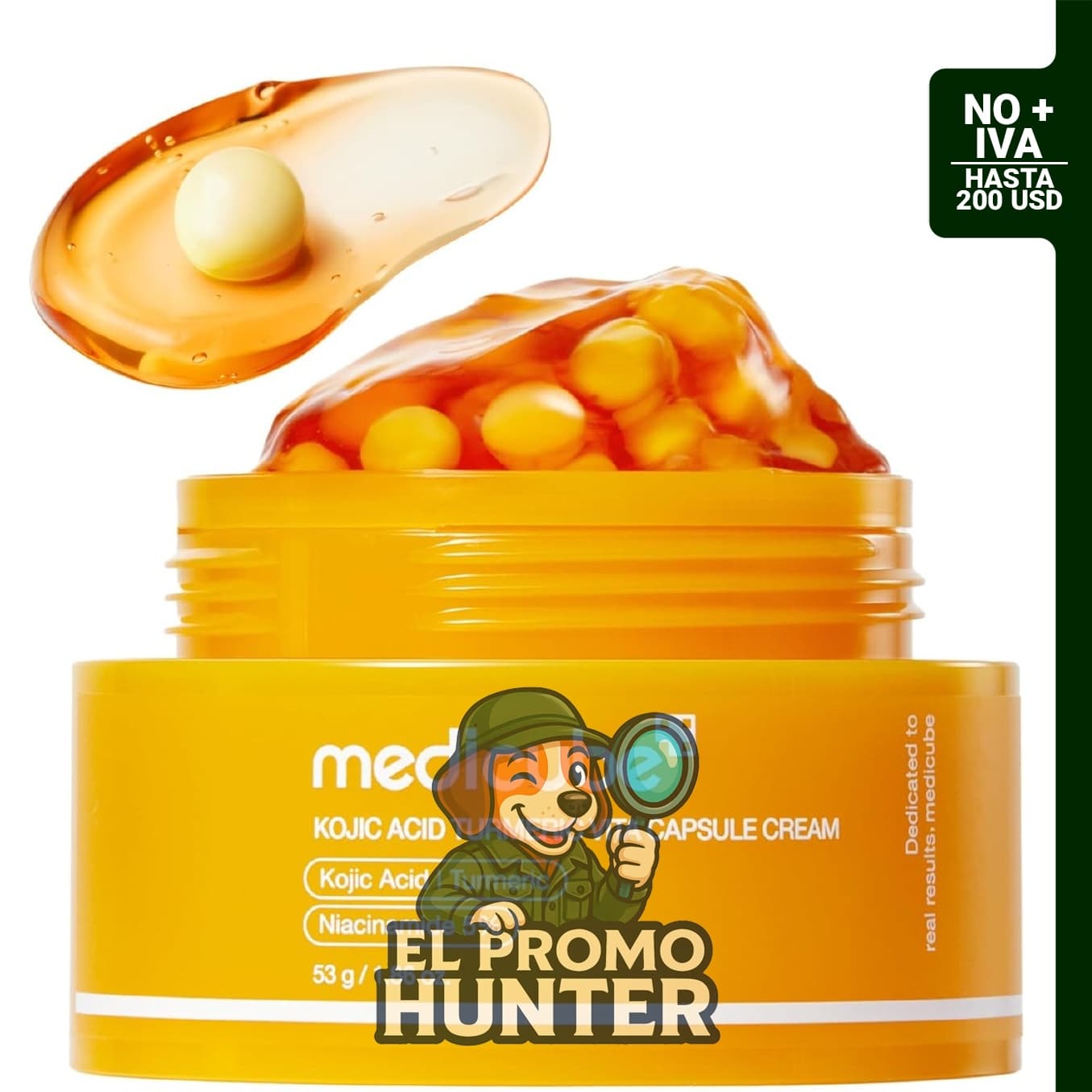 Medicube crema cápsula con ácido kójico y cúrcuma para el cuidado del tono de piel desigual.