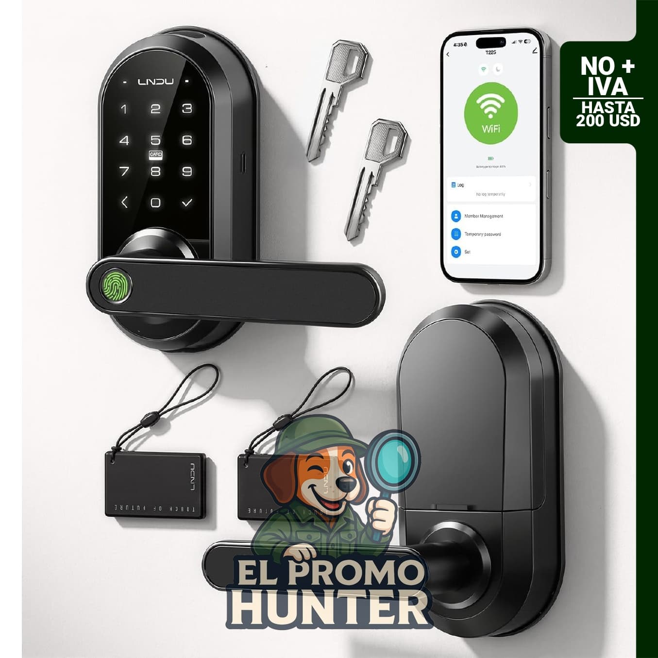 Cerradura inteligente con teclado y manija, entrada sin llave WiFi, control por voz y APP, huella digital, código PIN.