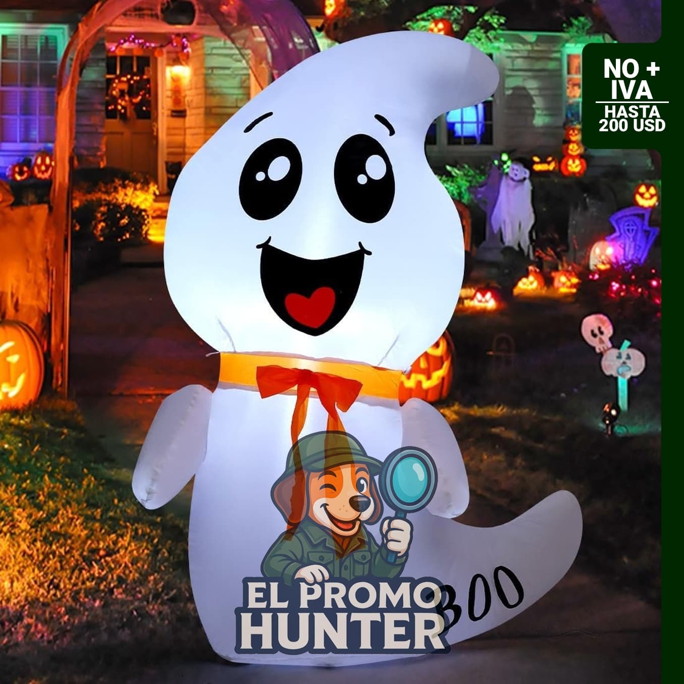 GOOSH Fantasma inflable de Halloween de 4 pies (122 cm) con luces LED integradas para decoración exterior.
