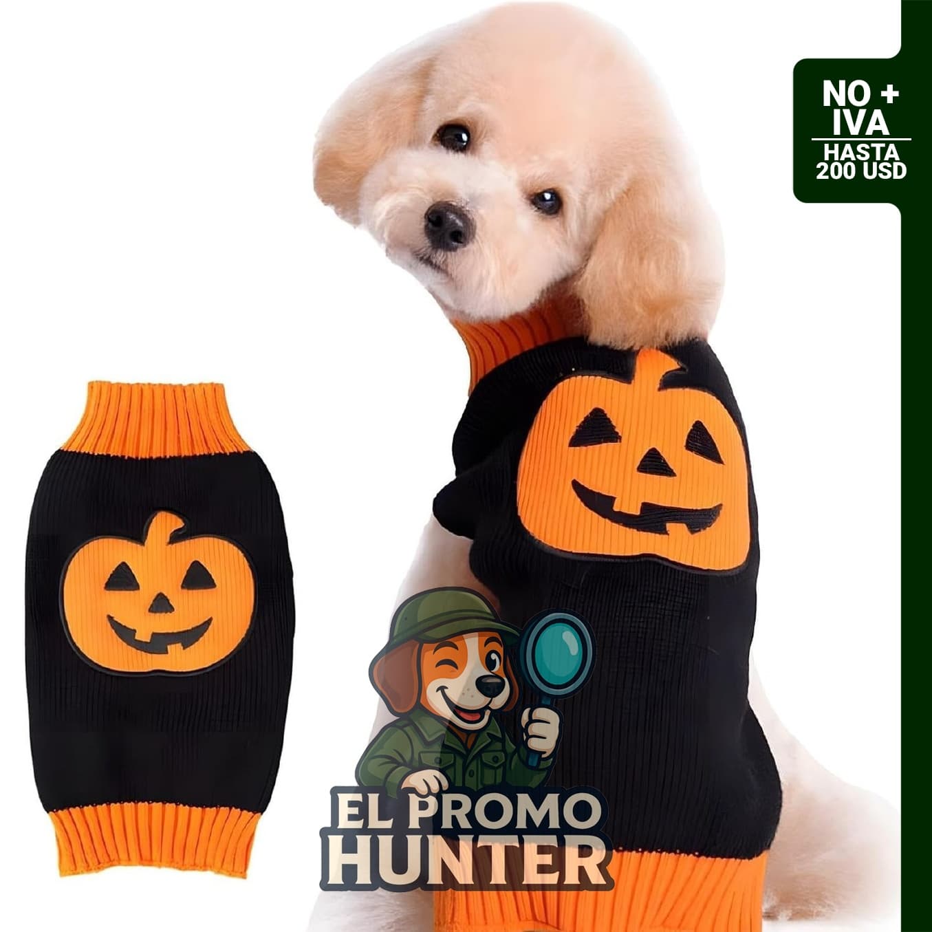 Suéter para perro de calabaza, talla M, para mascotas en fiestas de Halloween.