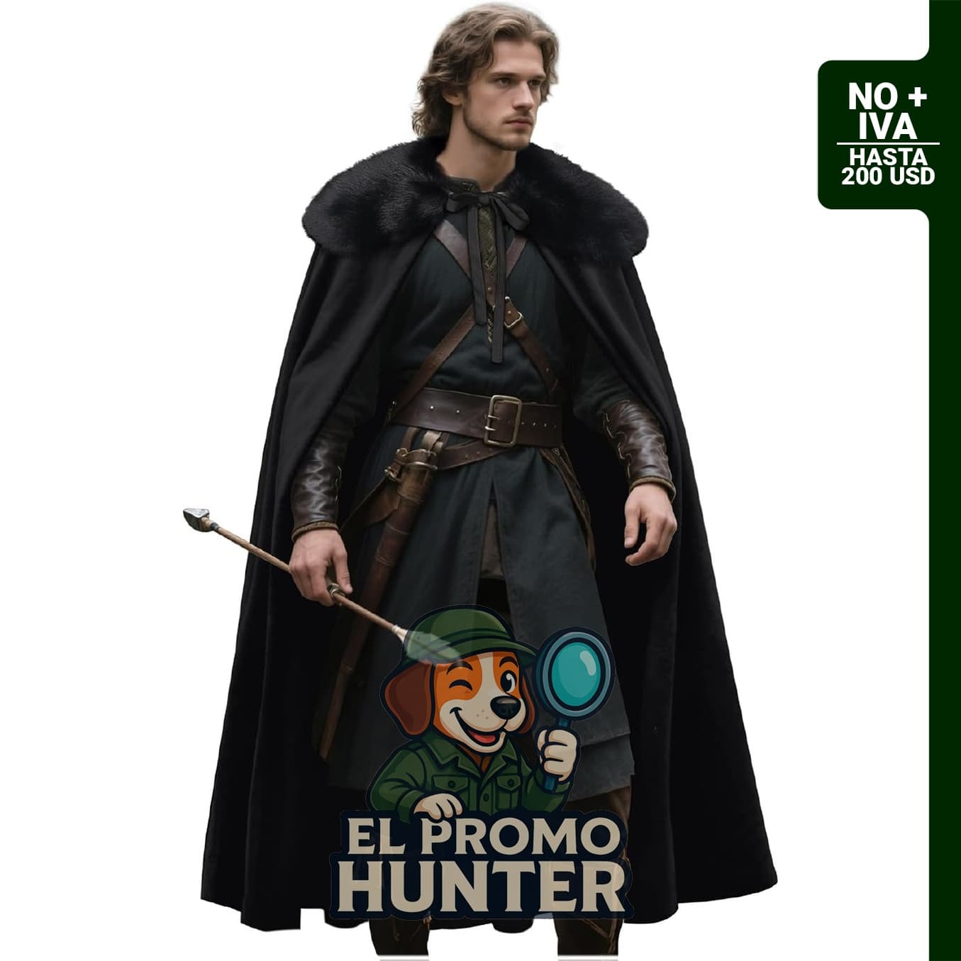 Capa de terciopelo renacentista con cuello de piel vikinga para hombre, disfraz de Halloween.