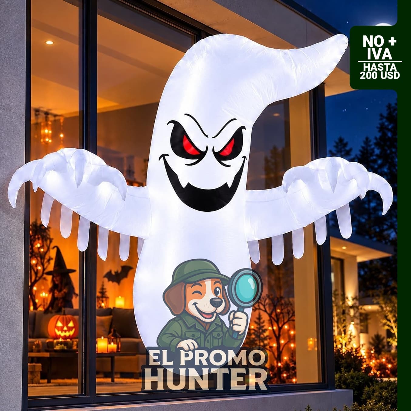 Fantasma inflable de Halloween de 4.6 pies con LED y ventosas para decoración exterior.