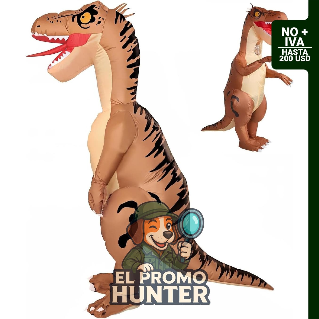 Disfraz inflable de dinosaurio T Rex para adultos con LED.