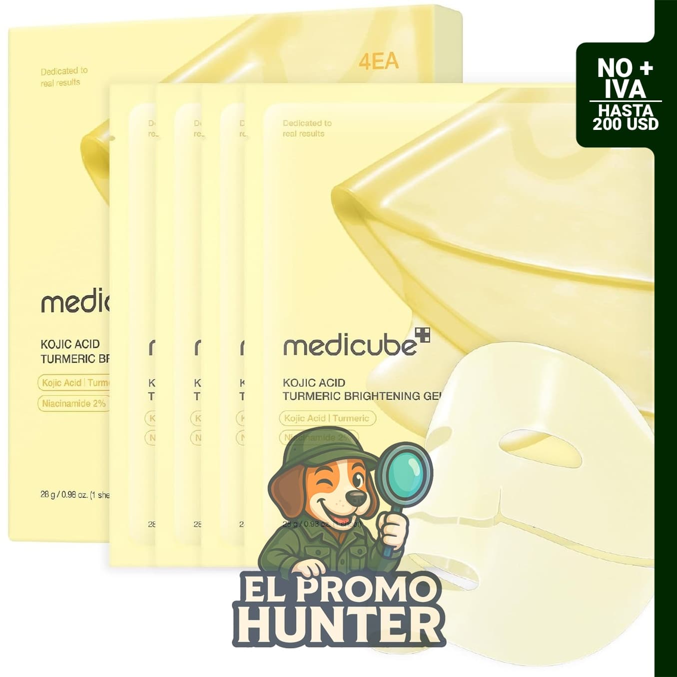 medicube Máscara de Gel Gelatinoso Dorado con Ácido Kójico y Cúrcuma, mascarilla facial nocturna.