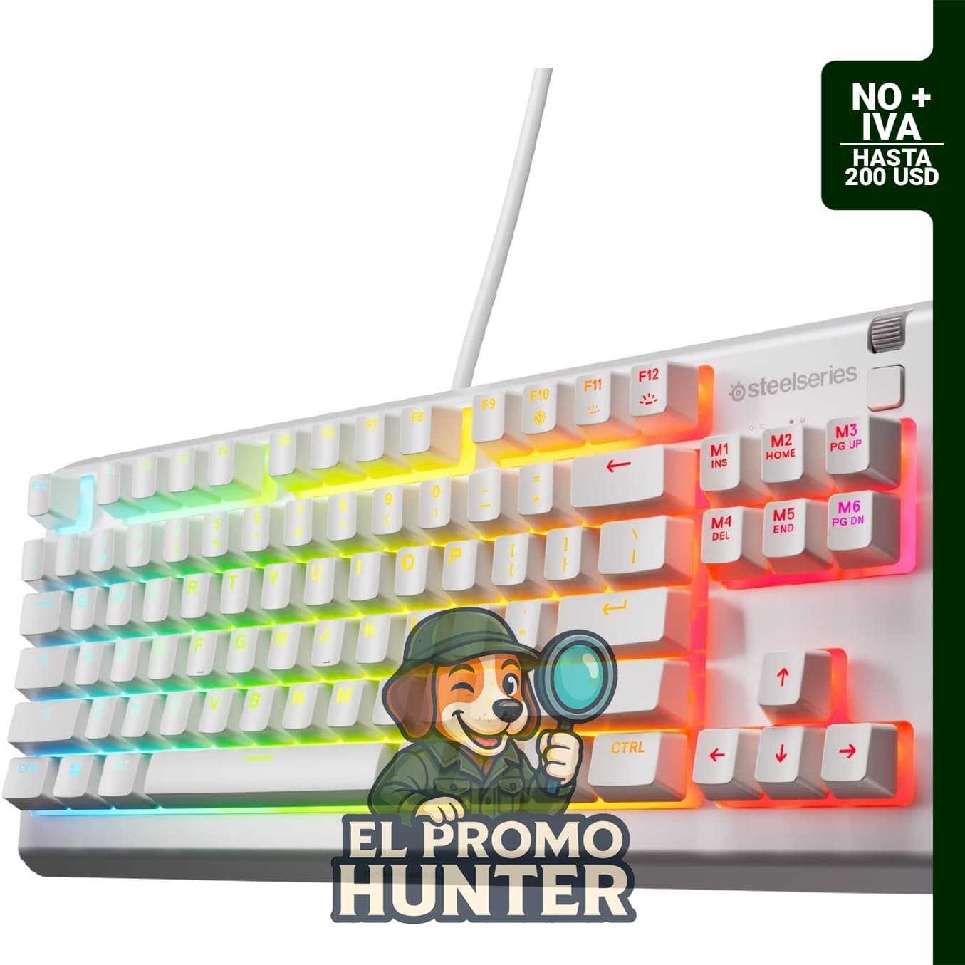 SteelSeries Apex 3 TKL White RGB, teclado compacto para juegos con iluminación RGB de 8 zonas y resistencia al agua.