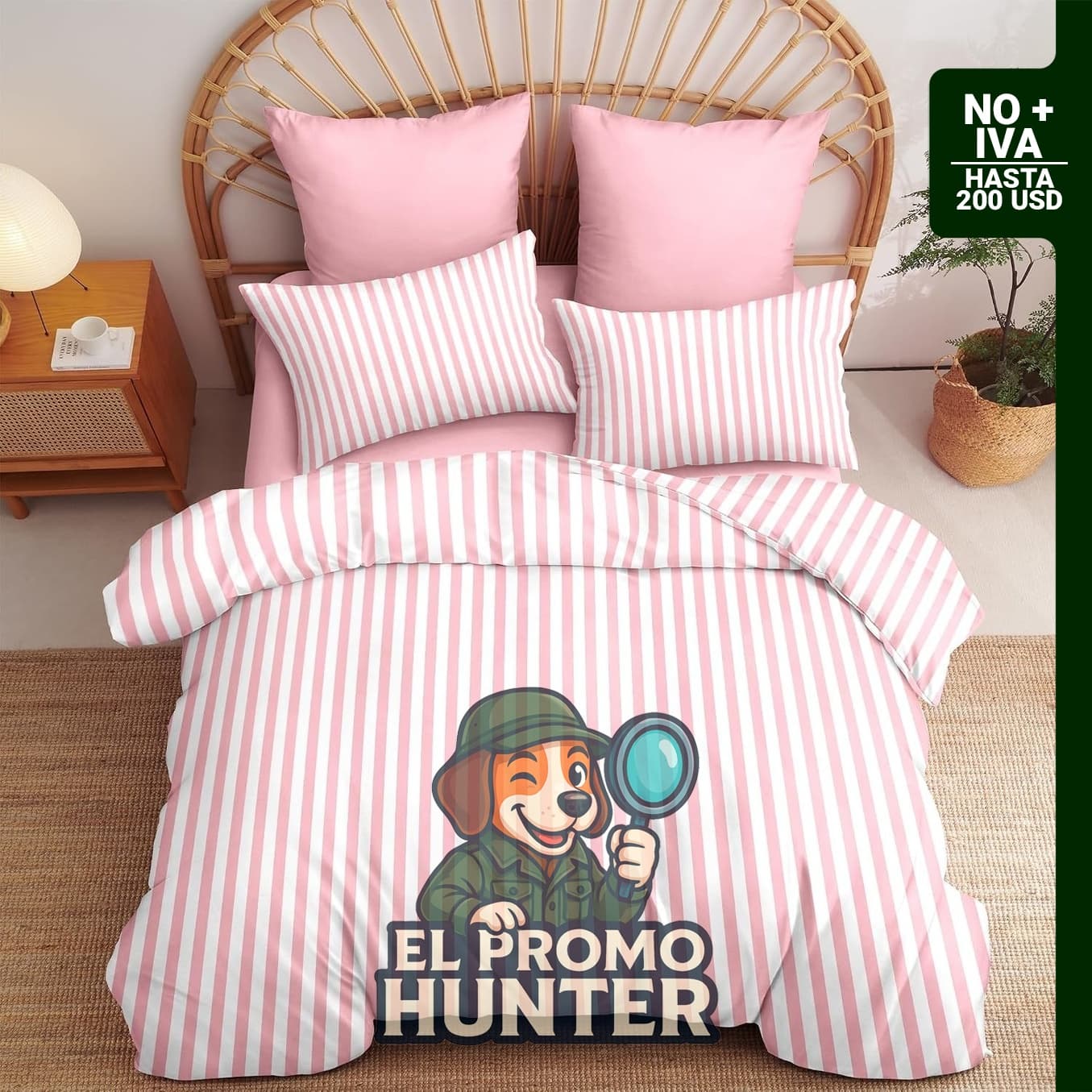 Sedefen Juego de ropa de cama minimalista a rayas rosadas, tamaño King.