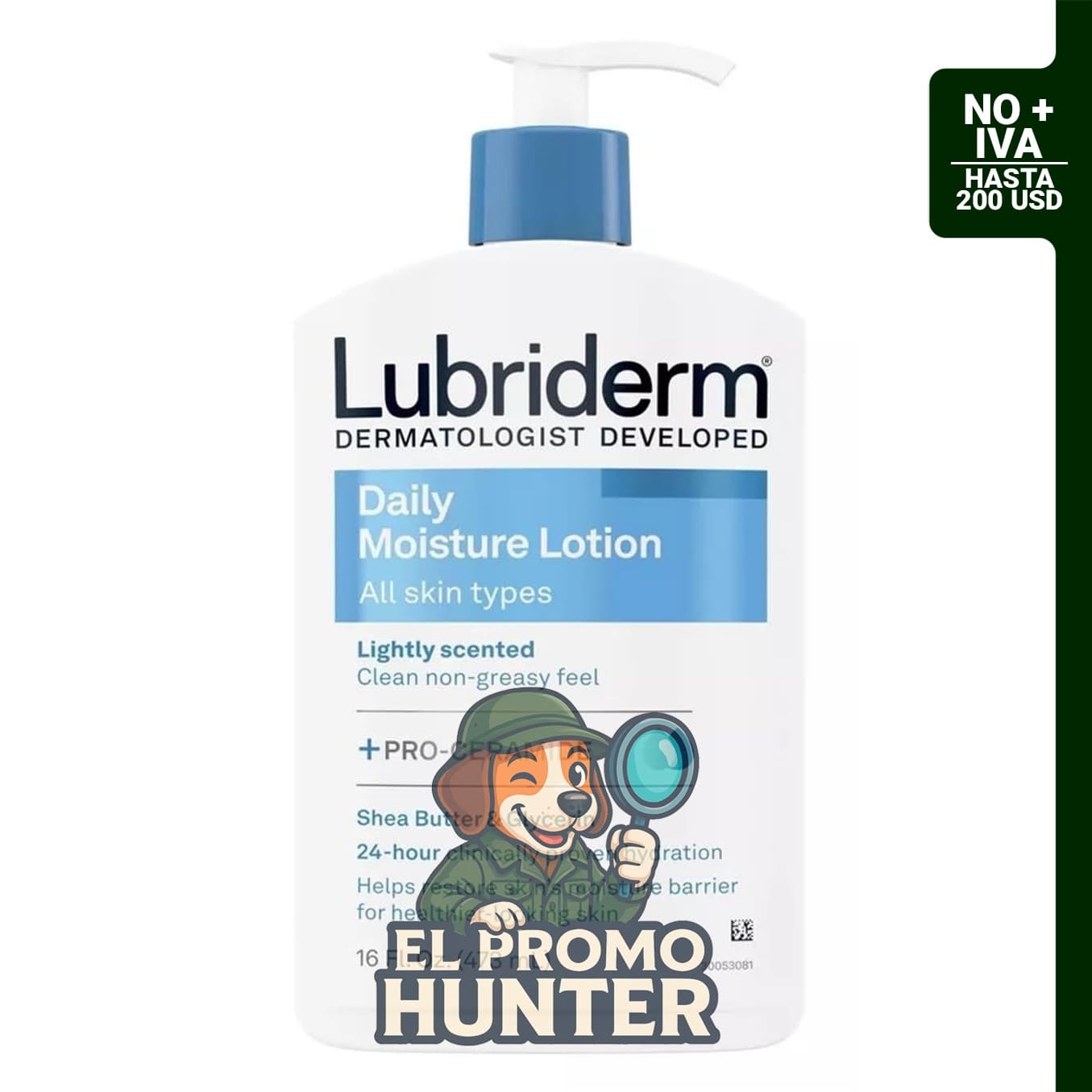Lubriderm Loción hidratante diaria con vitamina B5, 473 ml.