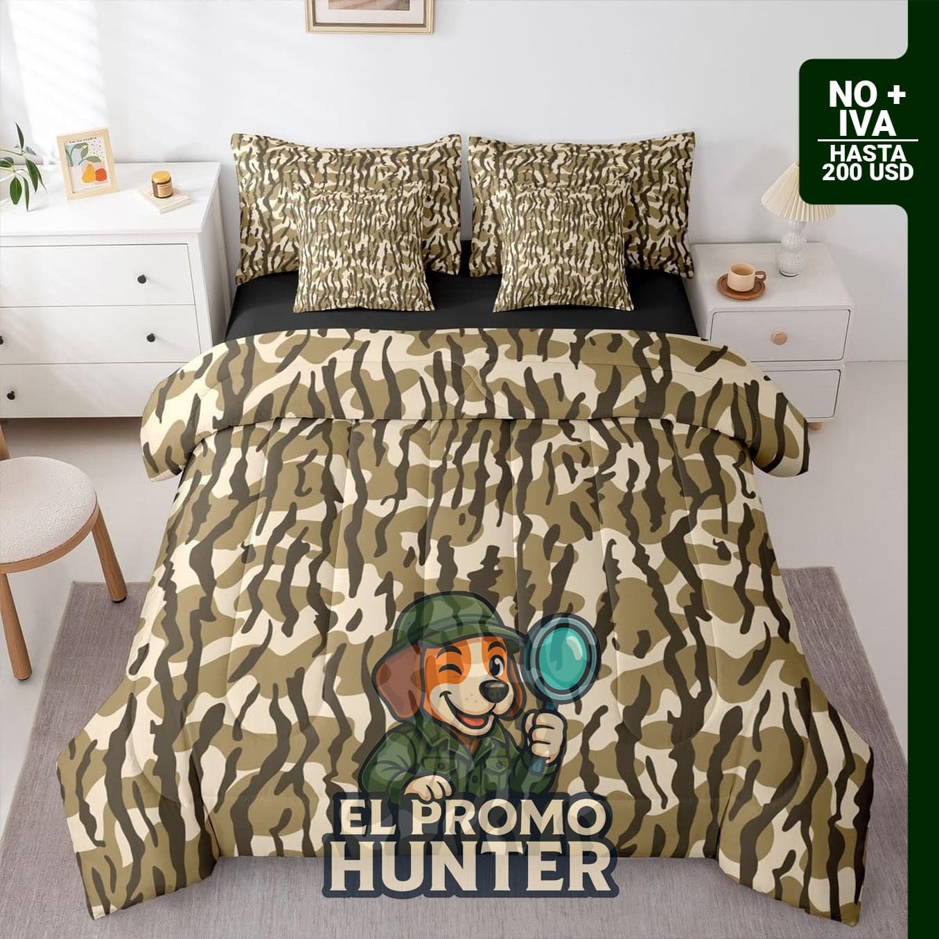 Erosebridal juego de ropa de cama de camuflaje para niños, tamaño matrimonial, incluye edredón y sábanas.