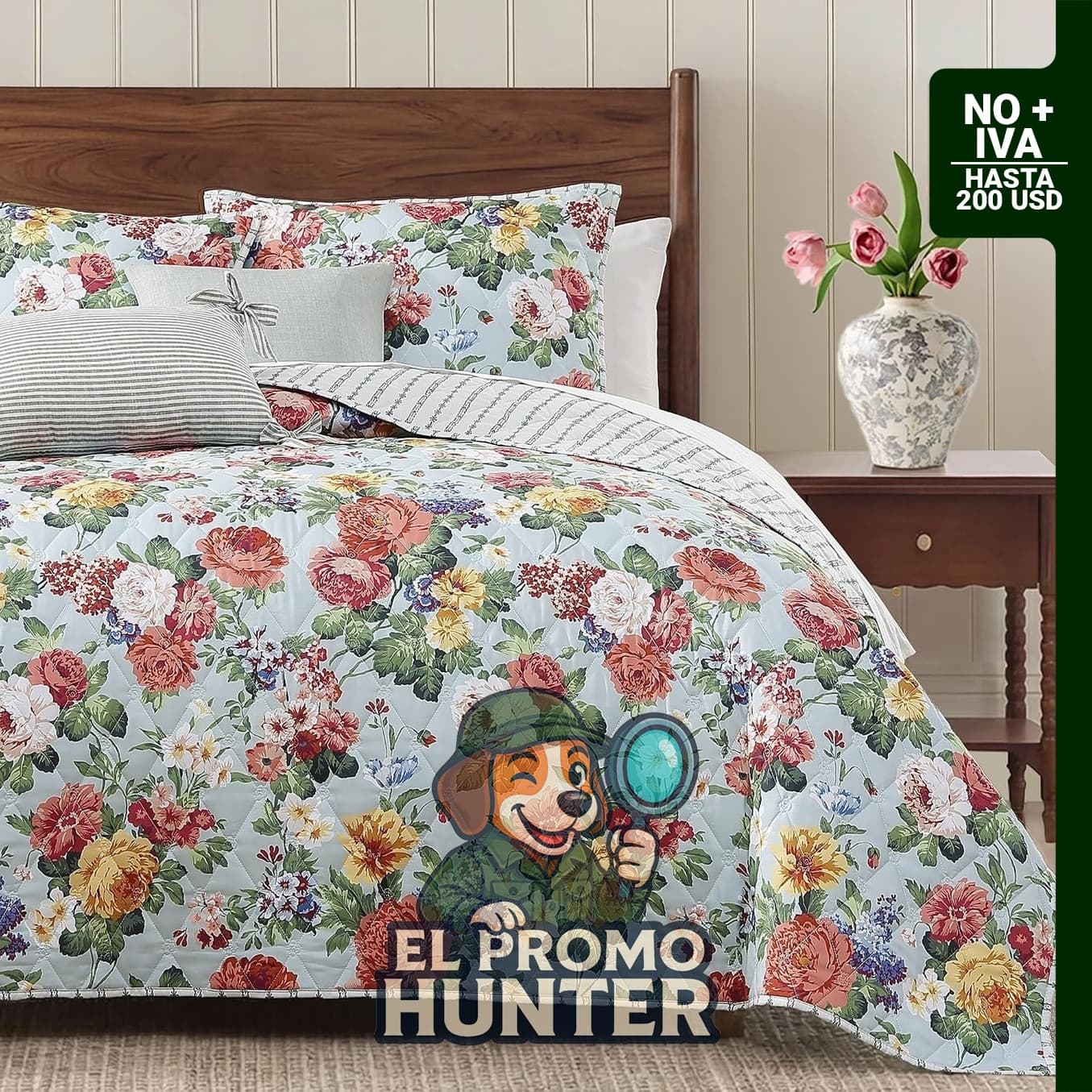 Juego de edredón floral tamaño King con 2 fundas de almohada.