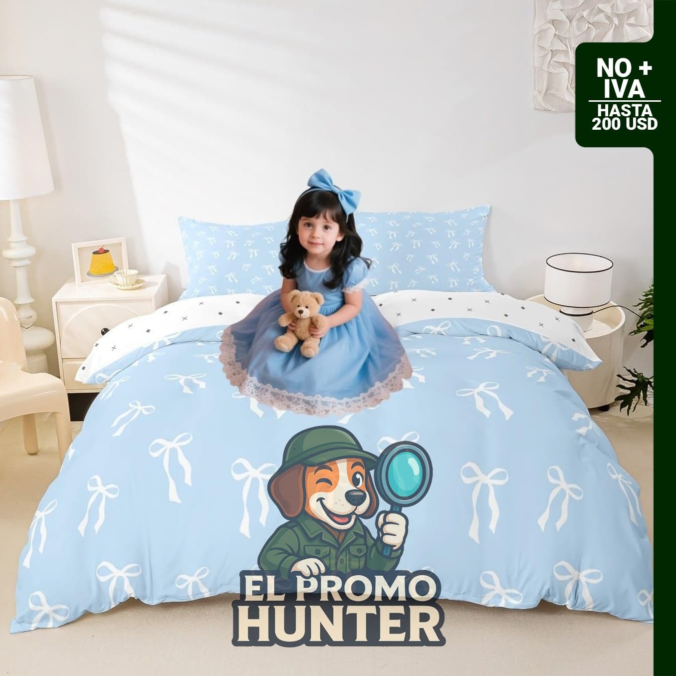 Erosebridal juego de ropa de cama infantil con edredón azul y lazos blancos.