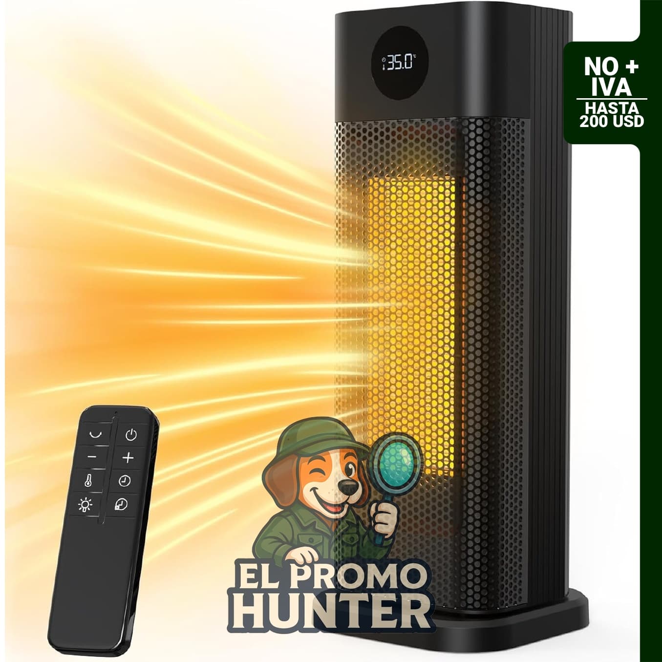 Minthouz Calentador de Espacio de Cerámica PTC de 1500W para interiores, con termostato ajustable y control remoto.