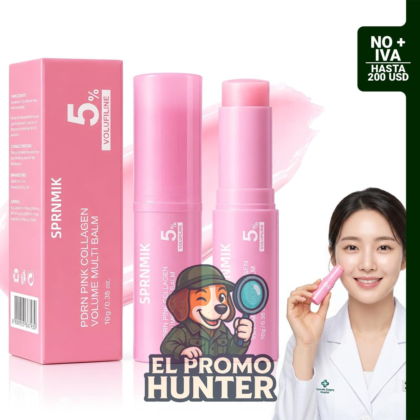 PDRN Barra de bálsamo múltiple de colágeno rosa, con Volufiline, para cara, cuello y debajo de los ojos.