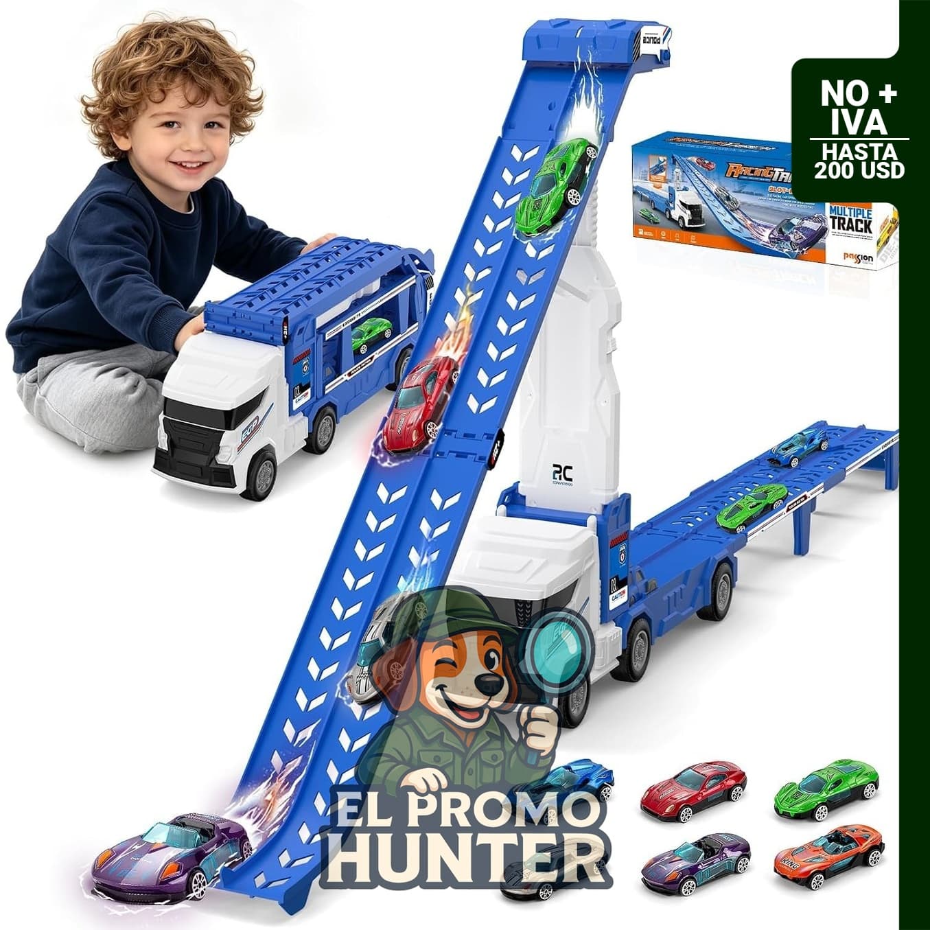 Camión de carreras de juguete con 6 autos para niños de 3 a 5 años.