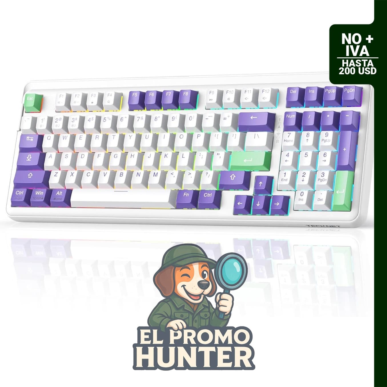 TECKNET Teclado mecánico para juegos, intercambiable en caliente, Bluetooth de tres modos, diseño compacto del 96%.
