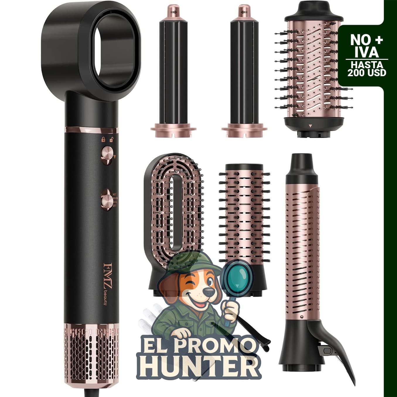 FMZ 7-en-1 Air Wrap Hair Styler, cepillo secador iónico y rizador.