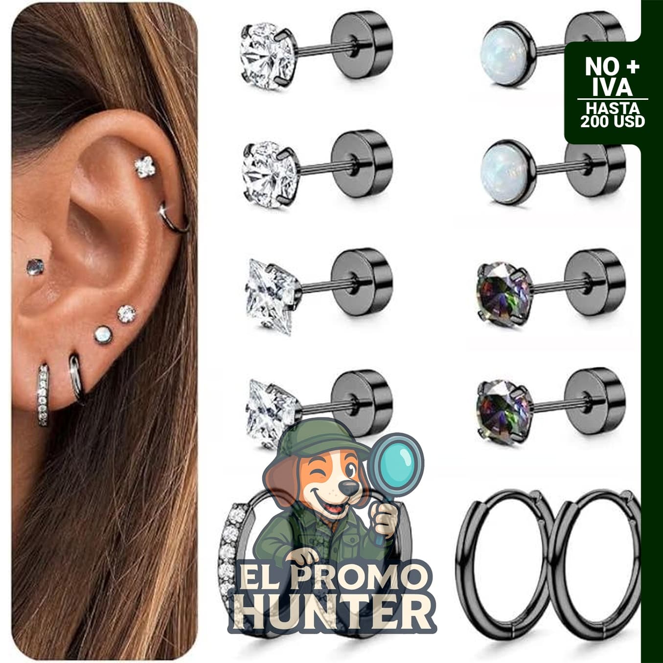 Aretes de Acero Quirúrgico Hipoalergénico 20G, juego de aretes de cartílago apilables para mujeres.