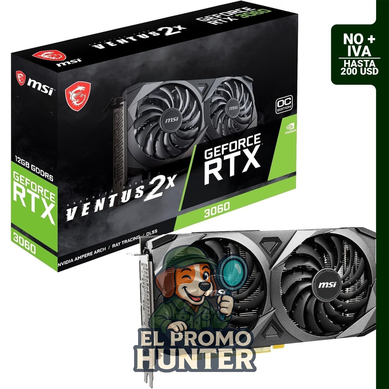 MSI GeForce RTX 3060 Ventus 2X 12G OC V1, tarjeta gráfica con 12 GB GDDR6, 15 Gbps, Boost Clock de 1807 MHz, 192-Bit.