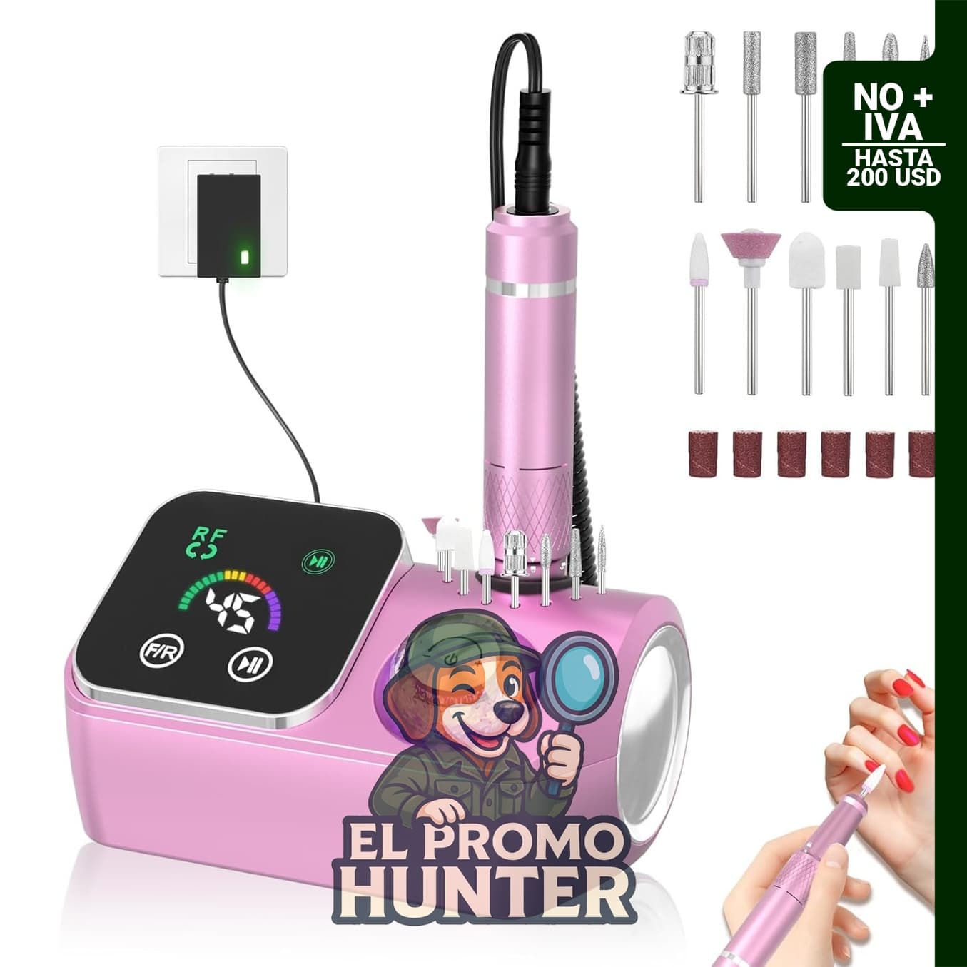 Taladro de uñas eléctrico E-File Machine, 45,000 RPM, con cable y pantalla LED.