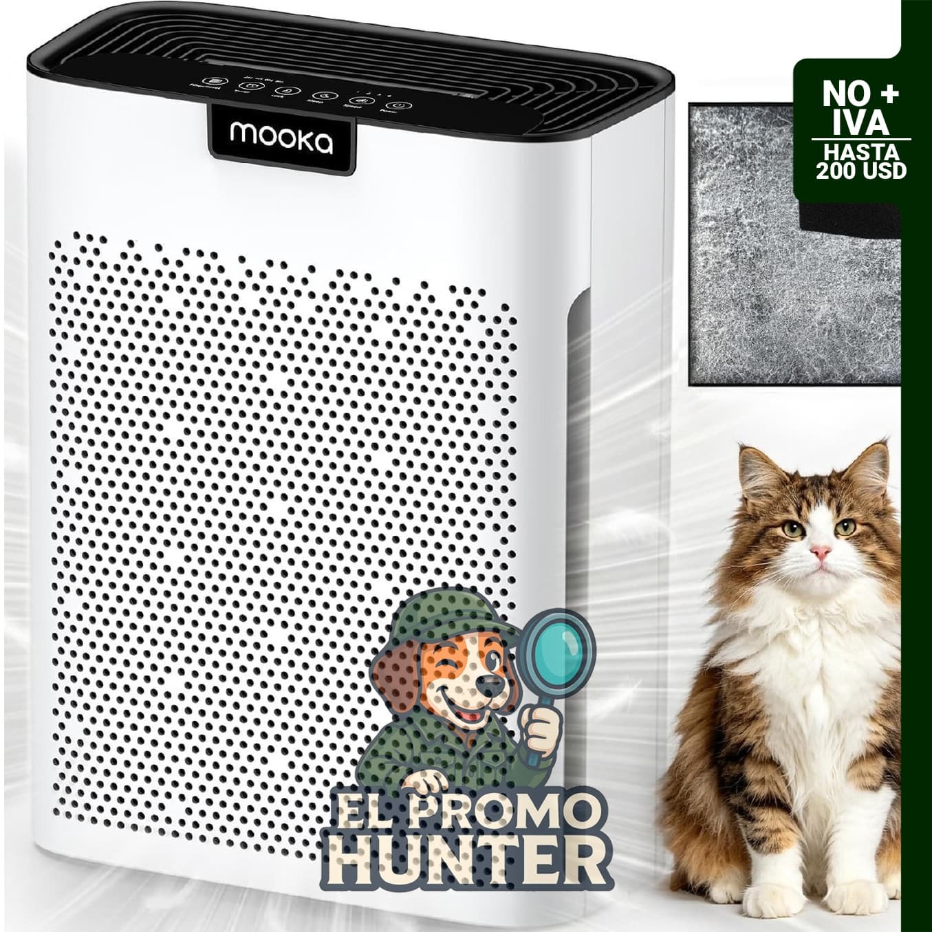 MOOKA H13 HEPA purificador de aire para habitaciones grandes hasta 2200 pies cuadrados con filtros lavables.