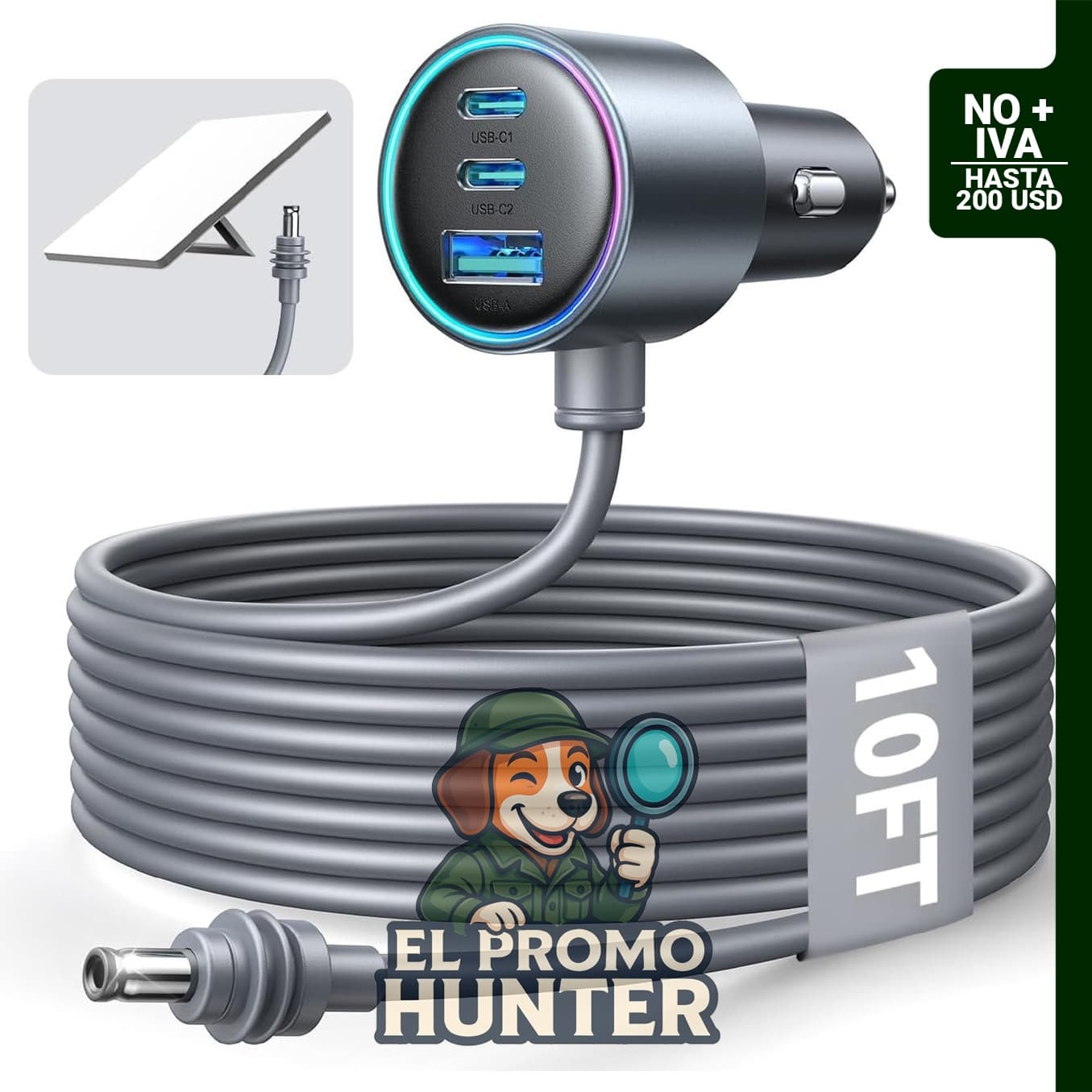 Starlink Mini Adaptador de coche con cable de 10 pies (3 m), PD dual 45W + USB 30W.