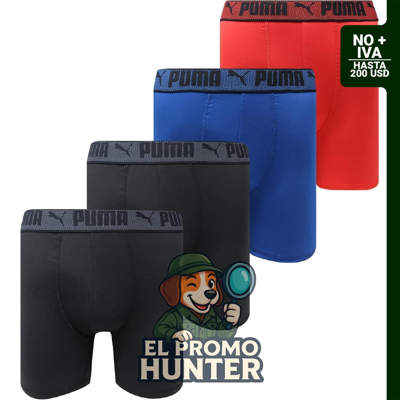 PUMA Paquete de 4 calzoncillos tipo bóxer de entrenamiento para hombre.
