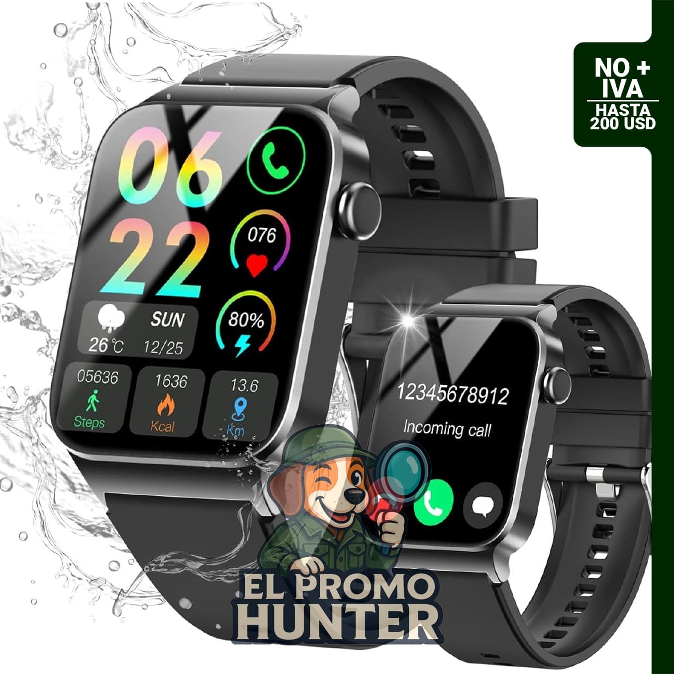 Reloj inteligente STECEi con pantalla HD de 1.85" y monitor de frecuencia cardíaca.