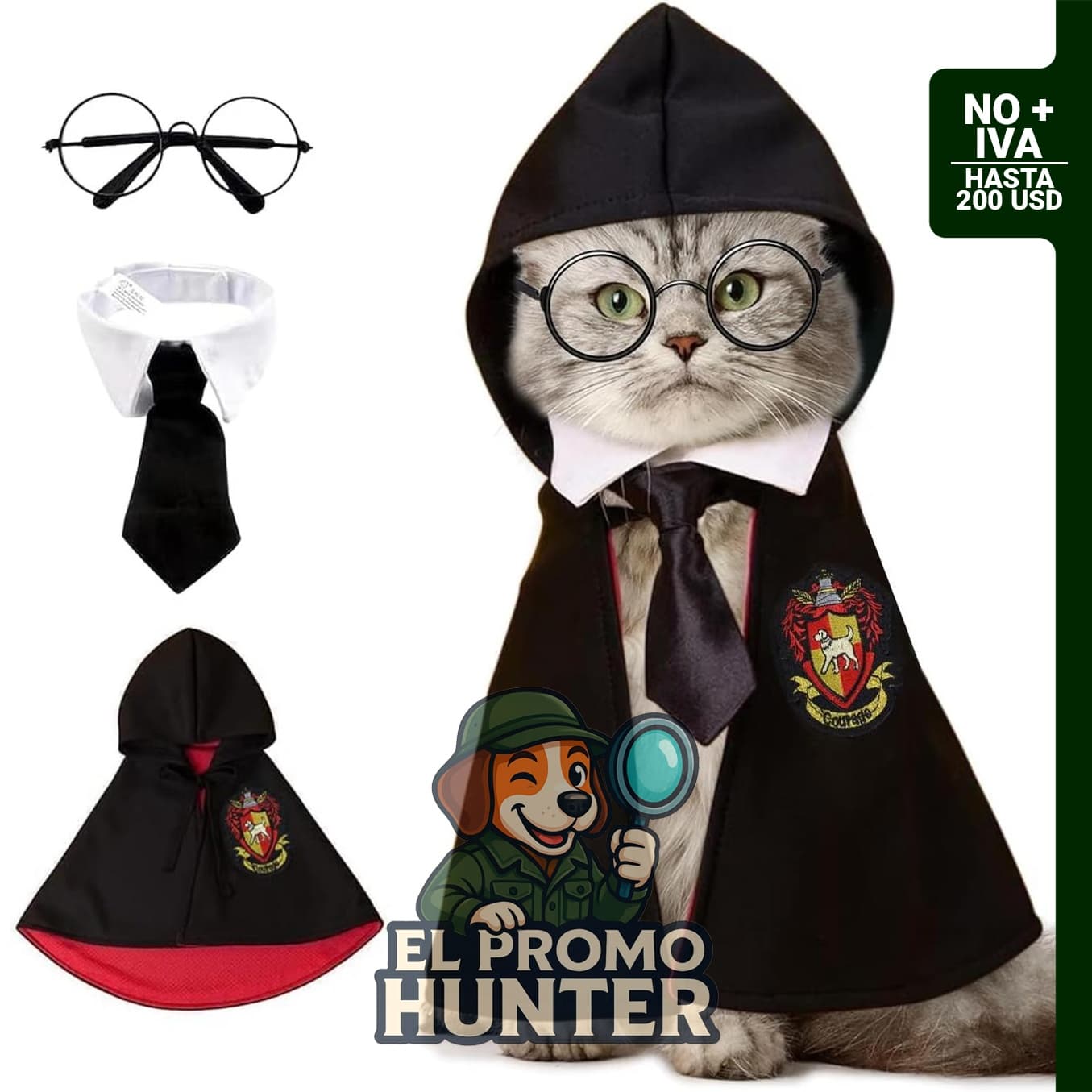 Disfraz de mago para mascotas, incluye corbata de moño y gafas, adecuado para gatos y perros pequeños.