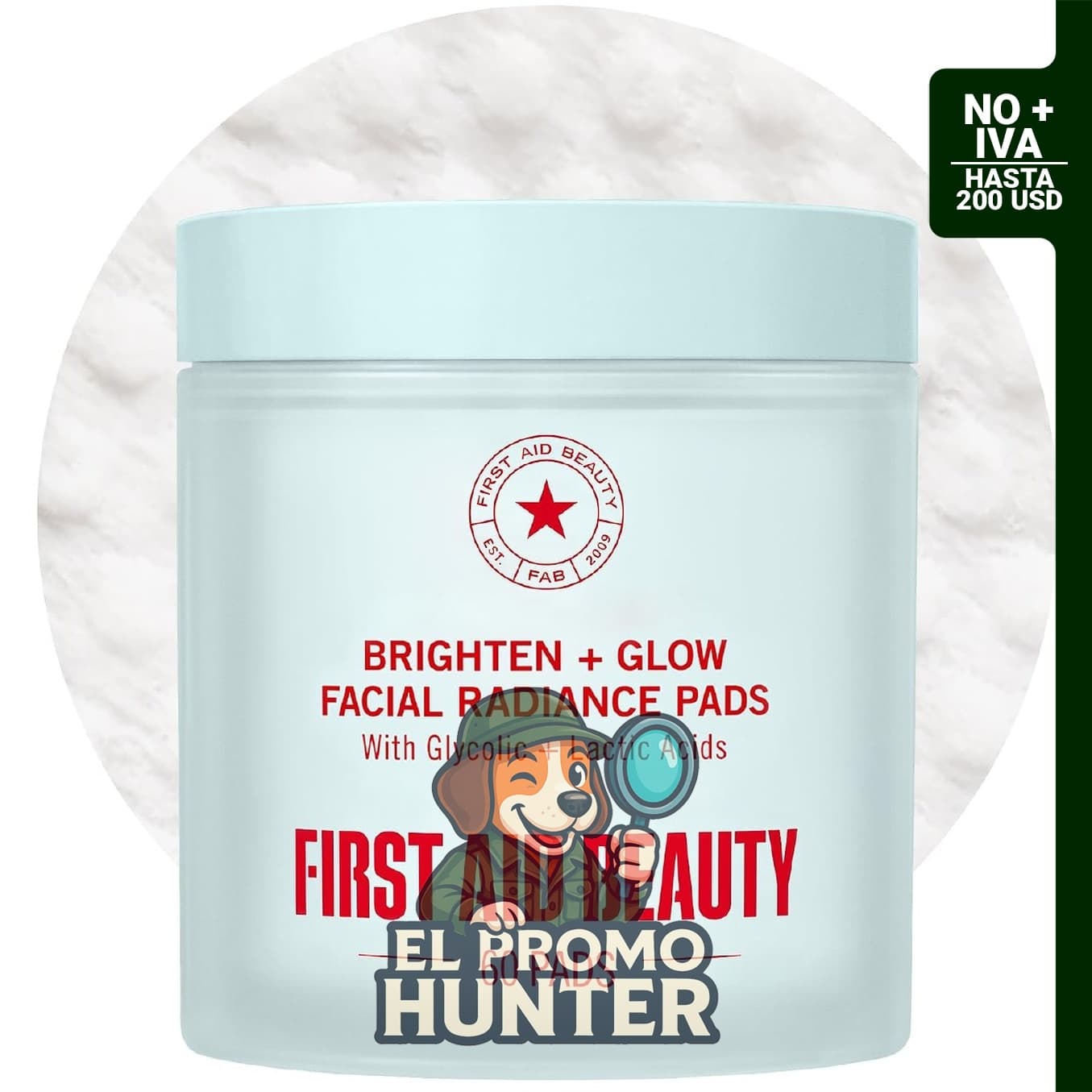 First Aid Beauty Brighten & Glow Facial Radiance Pads, AHA, para piel sensible.