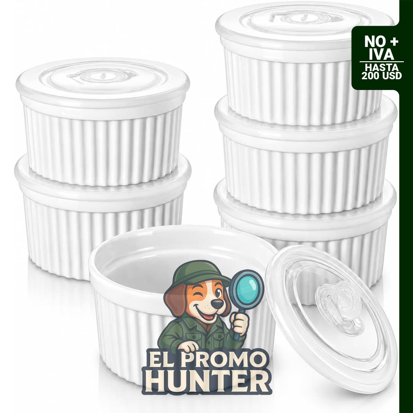 Ramequines vancasso de 236 ml con tapa, aptos para horno y lavavajillas, juego de 6.