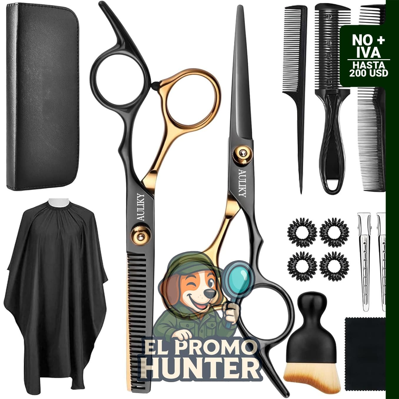 AULikY Juego de tijeras de corte de pelo, 15 piezas de acero inoxidable para peluquería.