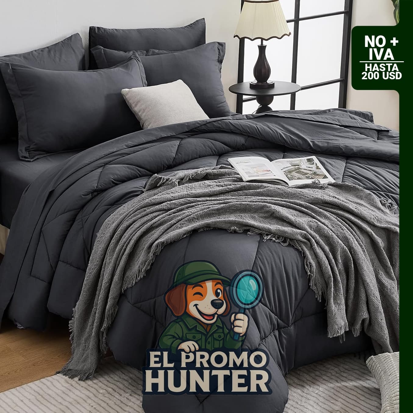 Juego de edredón Queen de 7 piezas, reversible y ultra suave, incluye edredón gris y sábanas.