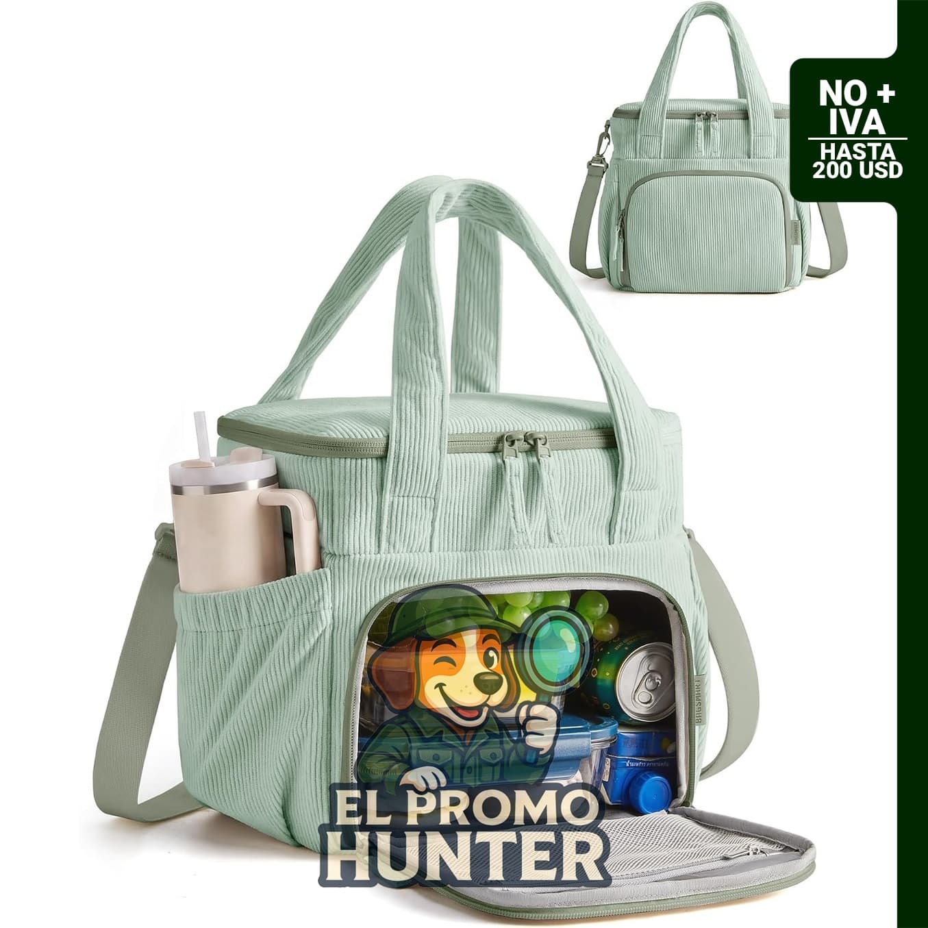 Bolsa de almuerzo grande BAGSMART de corduroy, 14L, de doble compartimento, aislada.