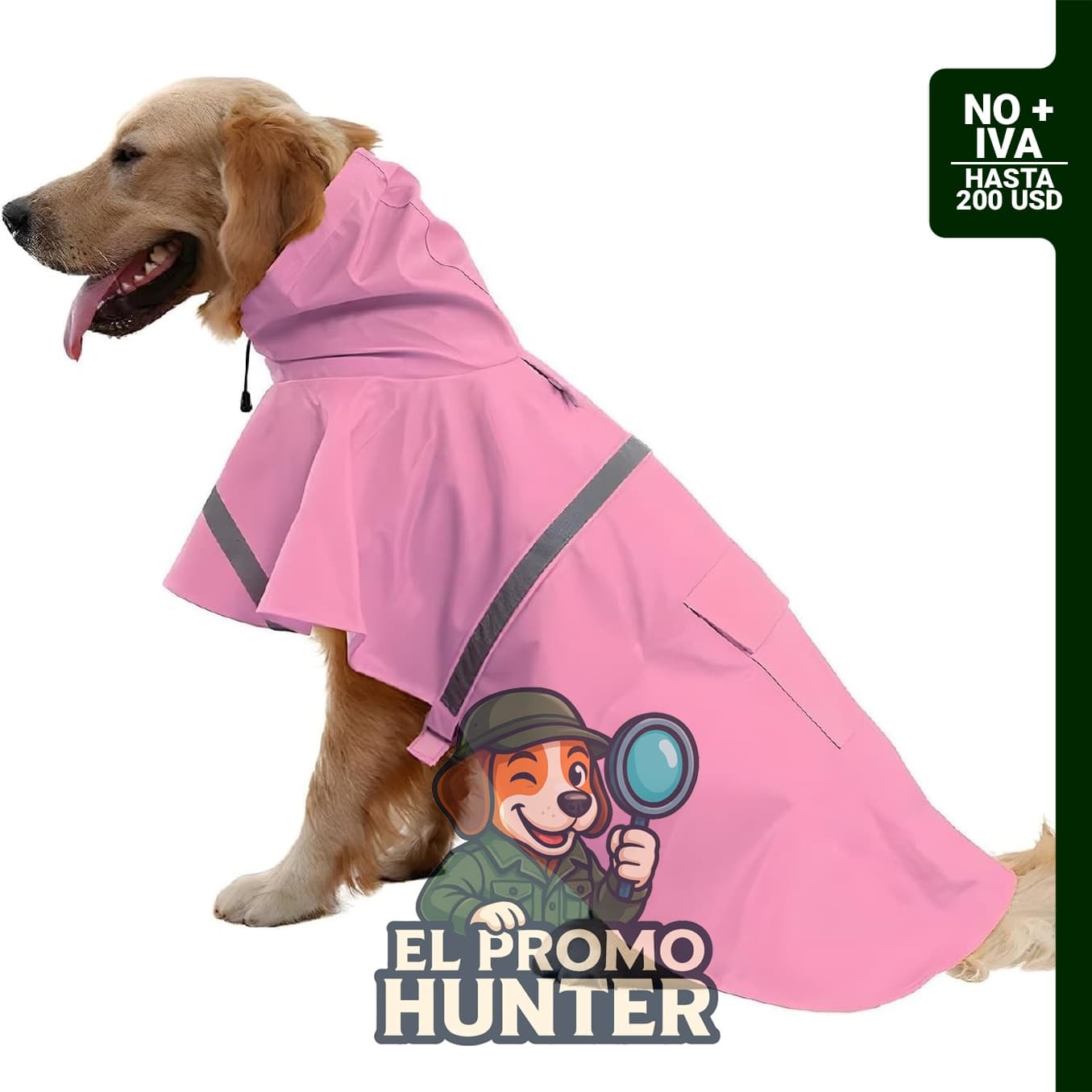 Impermeable ajustable para perros, poncho a prueba de agua, con capucha y tira reflejante, talla M, color rosado.