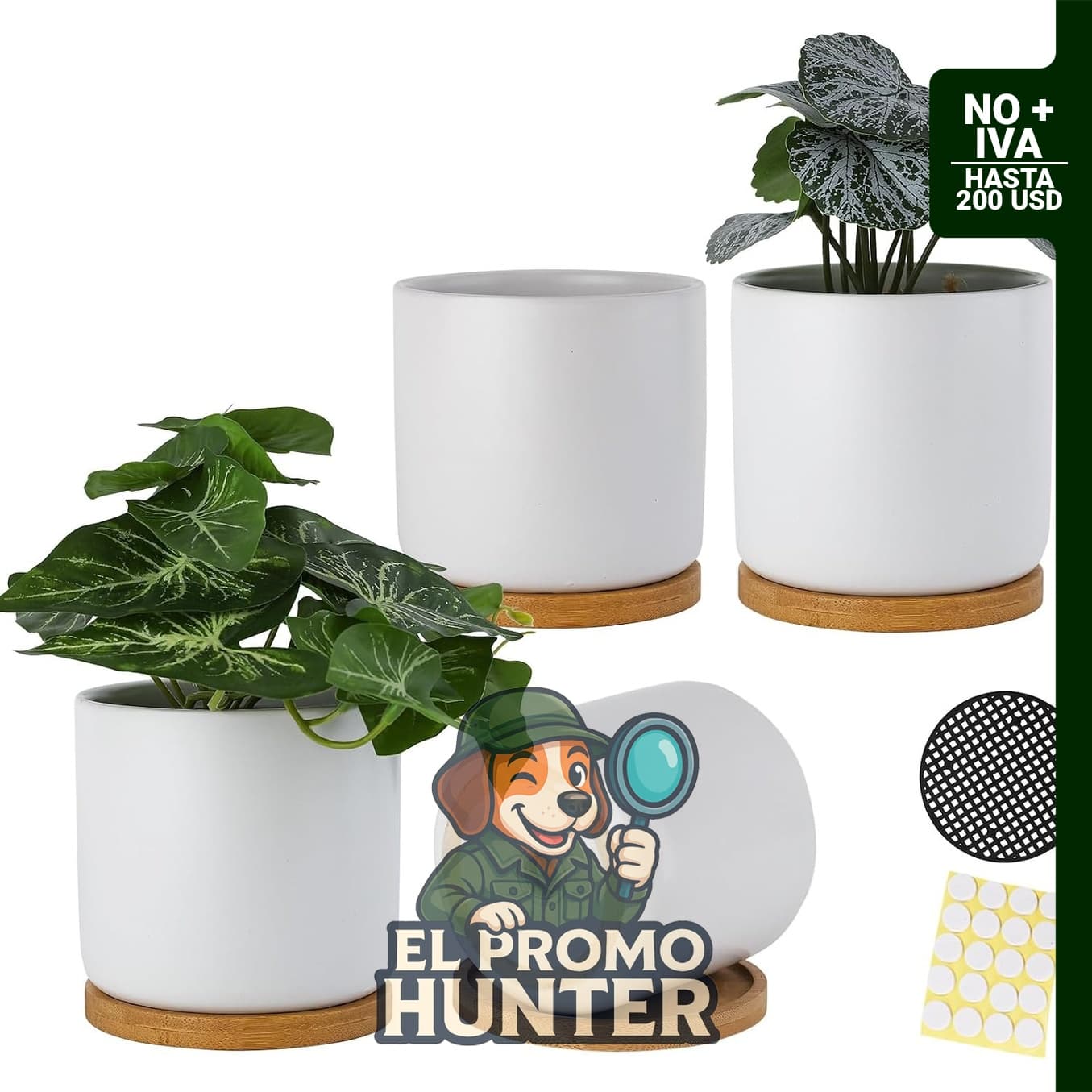 Macetas de cerámica de 4 pulgadas con agujeros de drenaje y bandejas para plantas de interior.