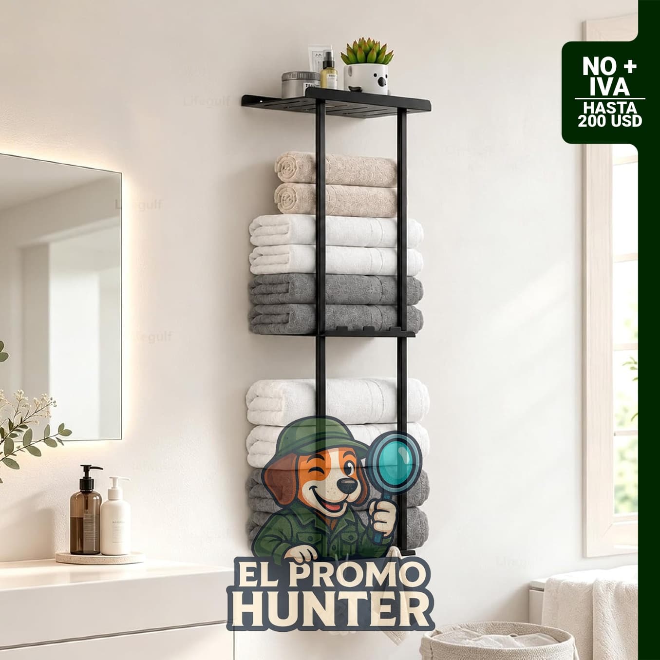 Toallero montado en la pared de 3 niveles para almacenamiento.