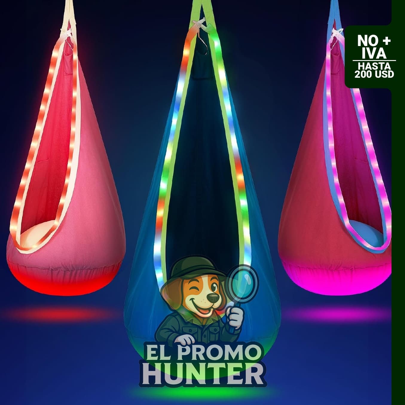 OUTREE Asiento de Columpio Tipo Vaina con Luz LED, silla de algodón para niños, apta para interiores y exteriores.