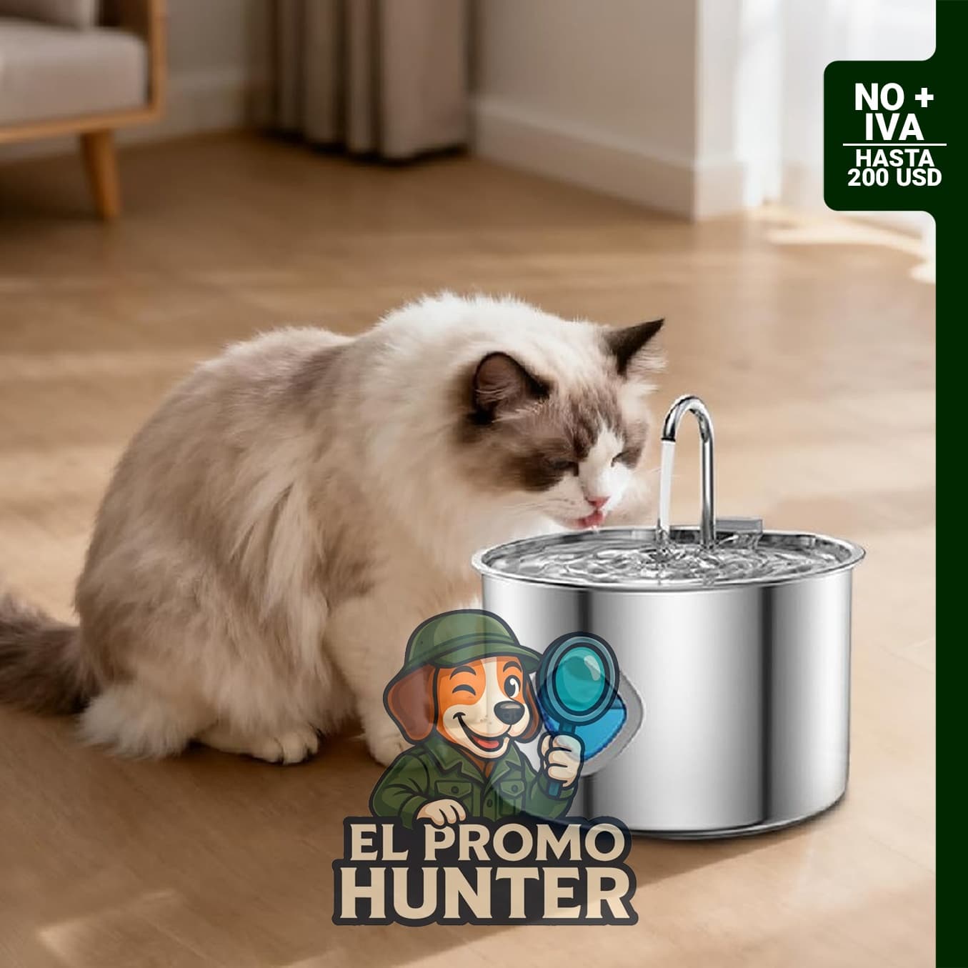 Fuente de agua automática AQPU para gatos, acero inoxidable, 3.2 L, con filtración múltiple y bomba silenciosa.