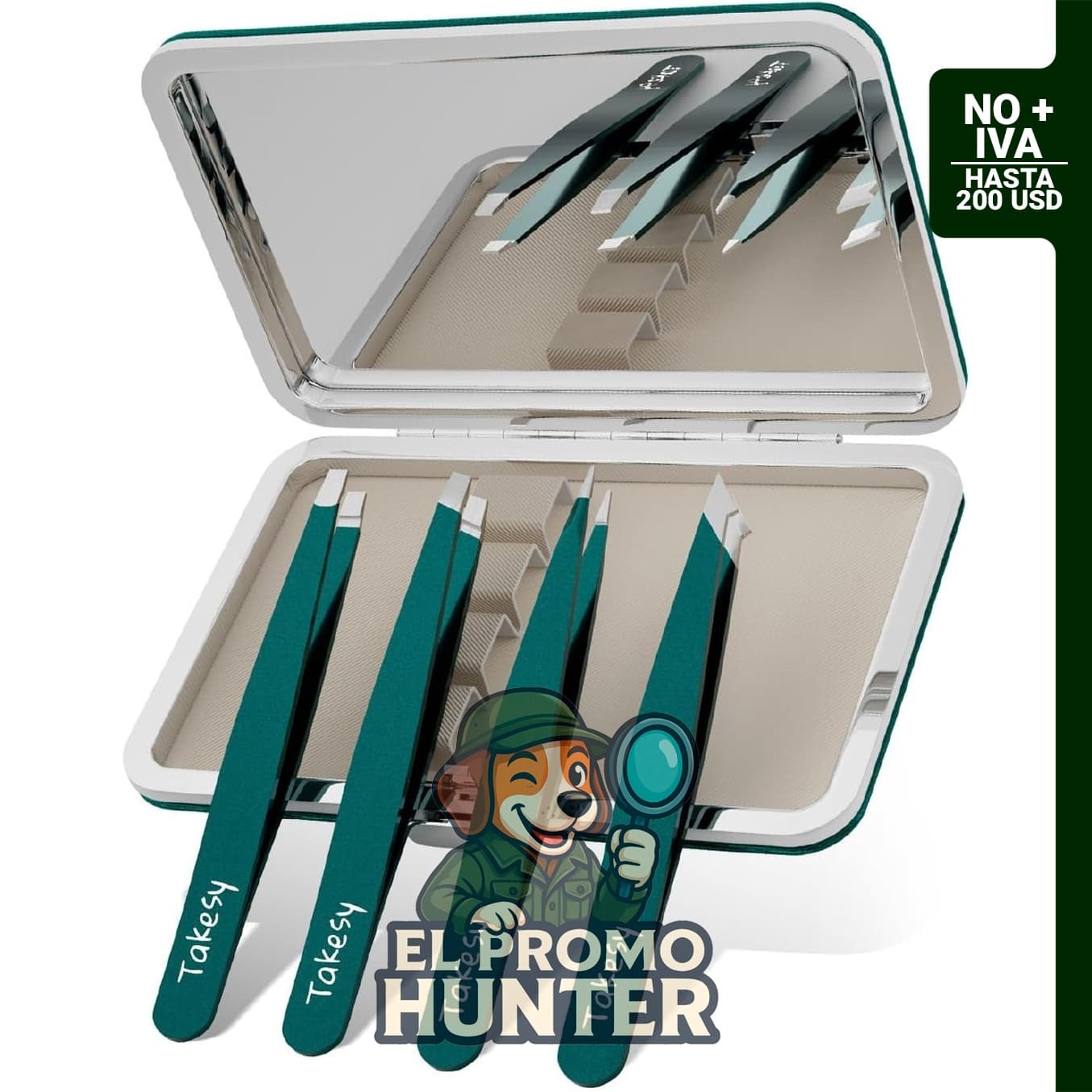 Pinzas de precisión Takesy para vello facial y barbilla, diseño inclinado, incluye estuche de espejo.