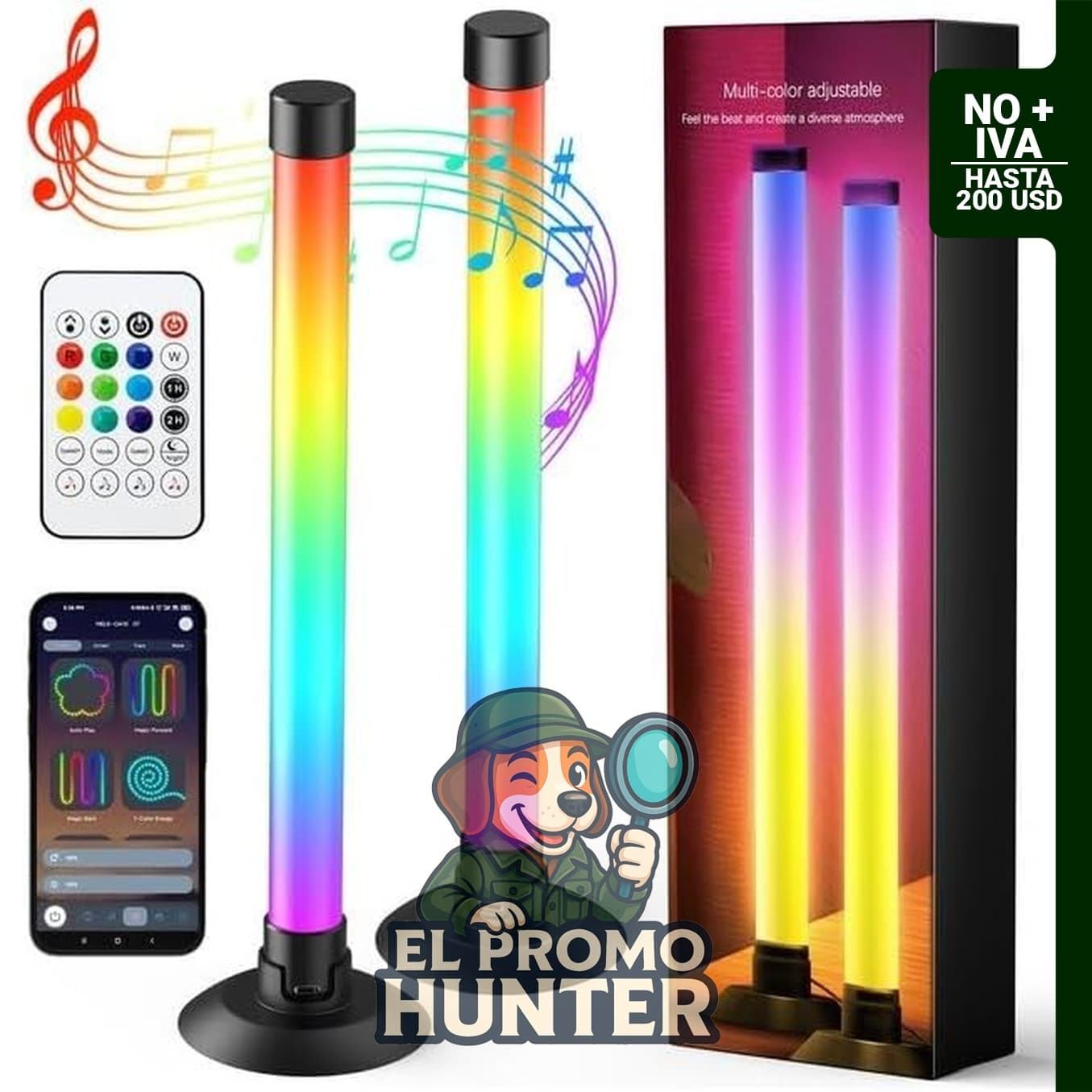 Barra de Luz LED RGB inteligente con sincronización de música y control remoto.