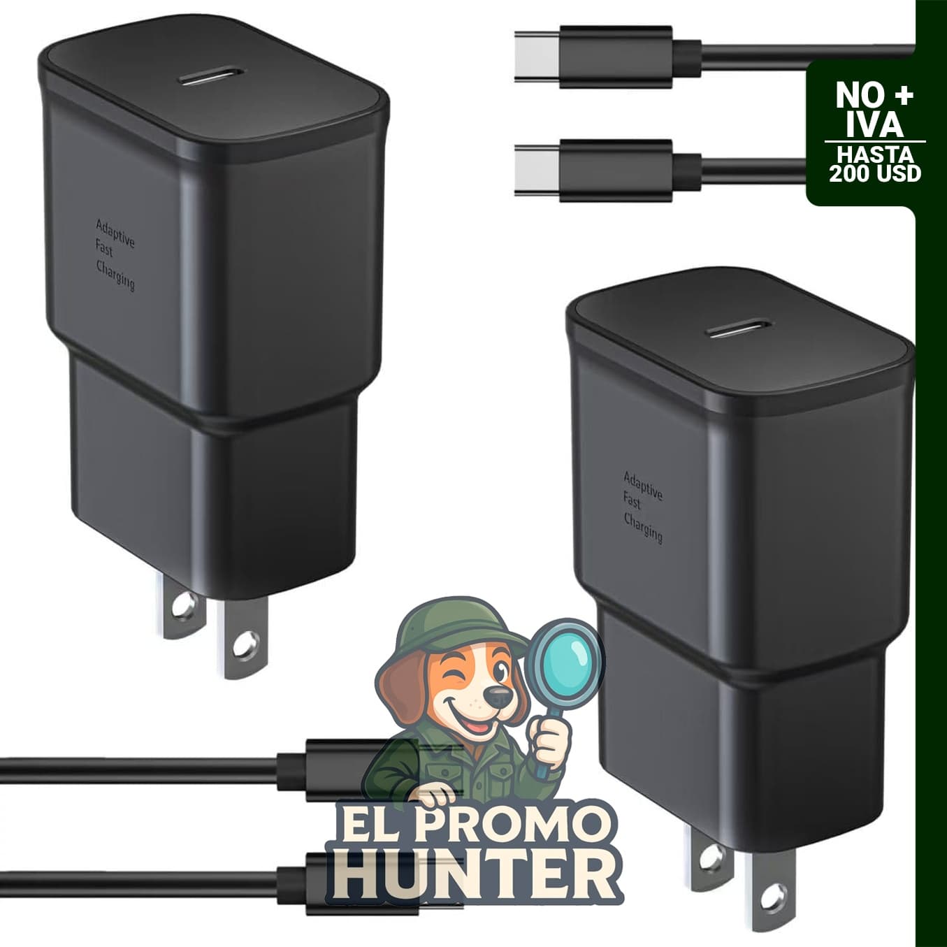 Cargador PAAU tipo C de carga rápida, incluye 2 cables USB C de 6 pies y bloque de cargador de pared de 25 W.