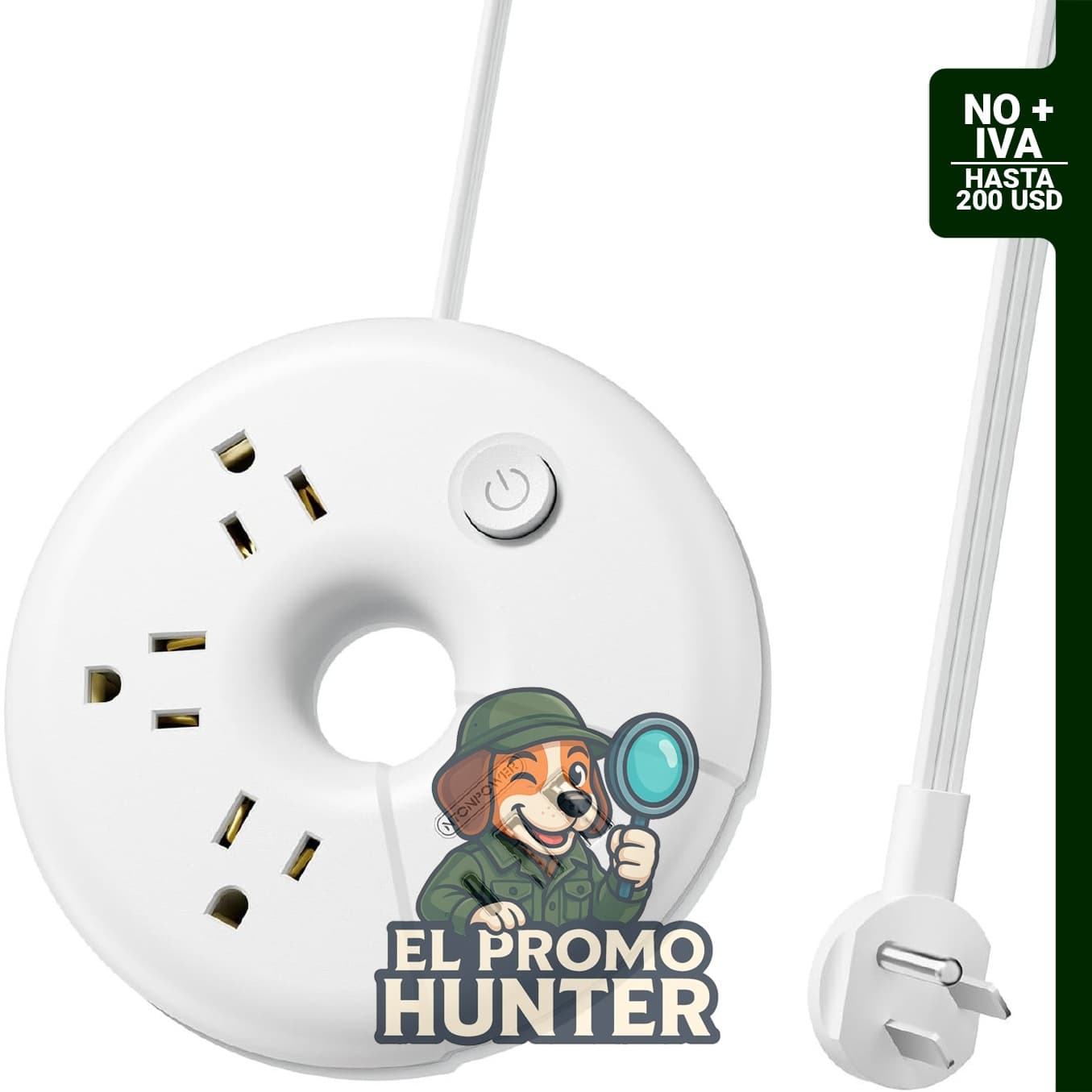 Regleta de alimentación NTONPOWER Cruise con 3 tomas de corriente y 3 puertos USB (1 USB C), cable de 1.5 m.