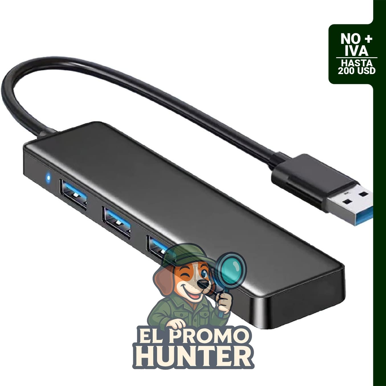 Concentrador USB de 4 puertos, 5 Gbps, adaptador para computadora portátil y dispositivos externos.