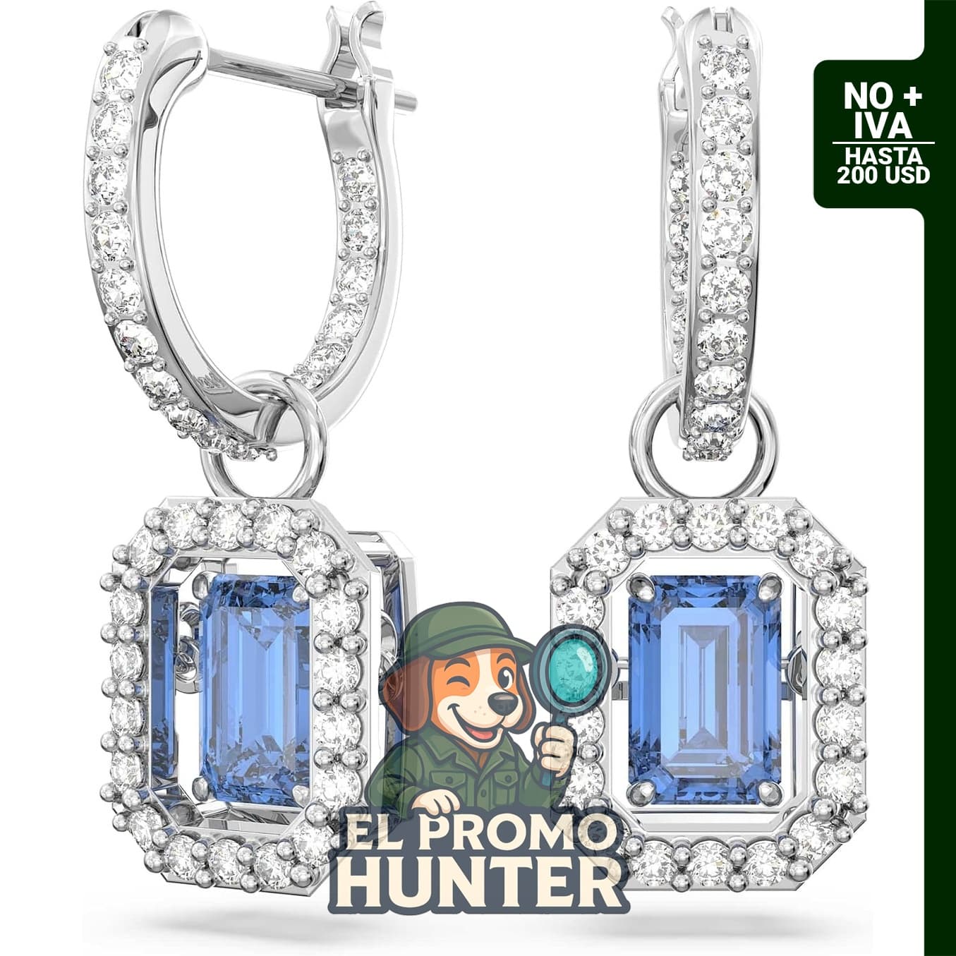 Pendientes Swarovski Una, circonita azul con corte octagonal y acabado rodiado.