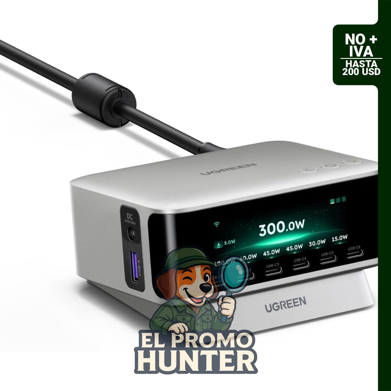 UGREEN Nexode Pro 300W Estación de Carga con Pantalla Inteligente, Cargador de 8 Puertos