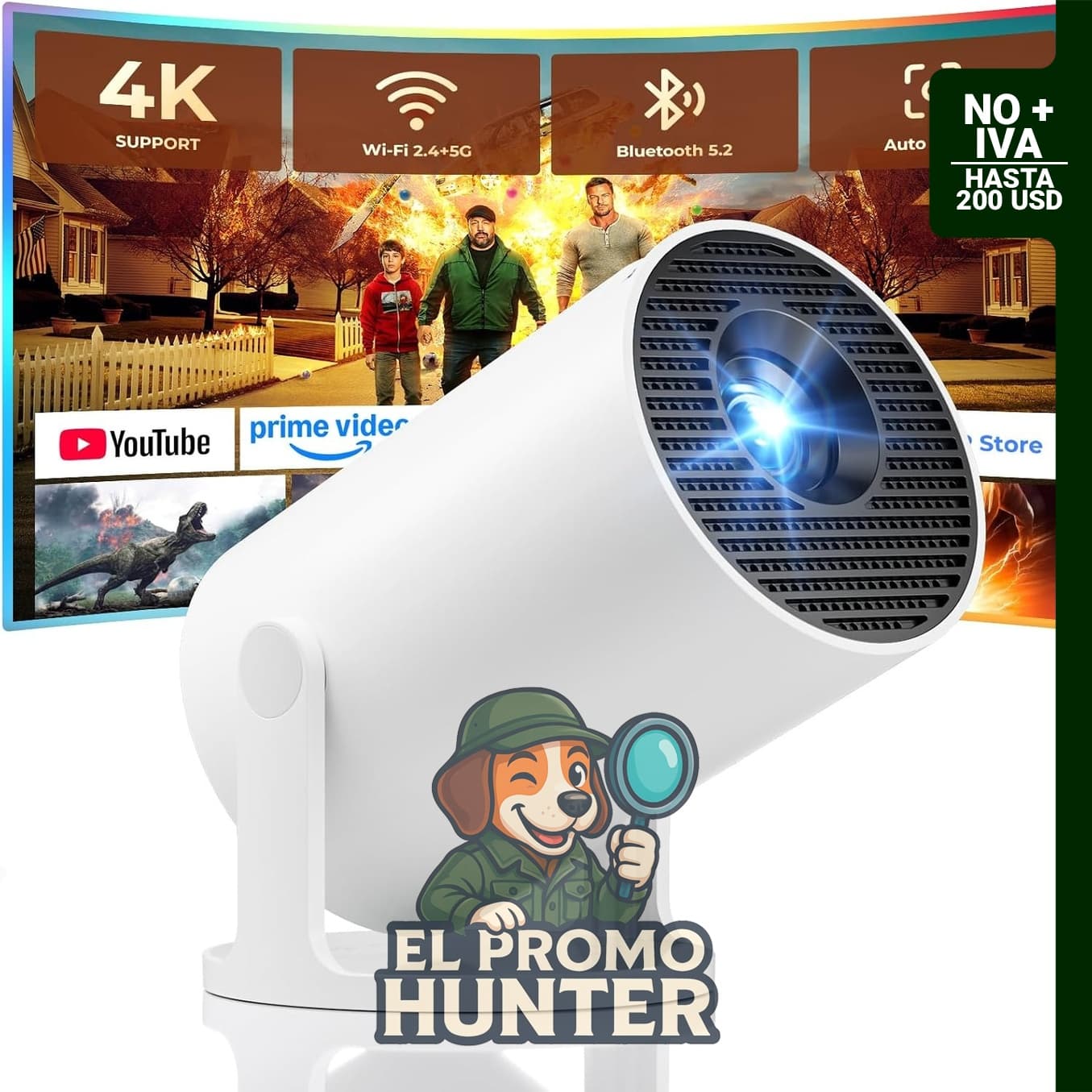 Mini proyector portátil con Wifi y Bluetooth, compatible con aplicaciones.