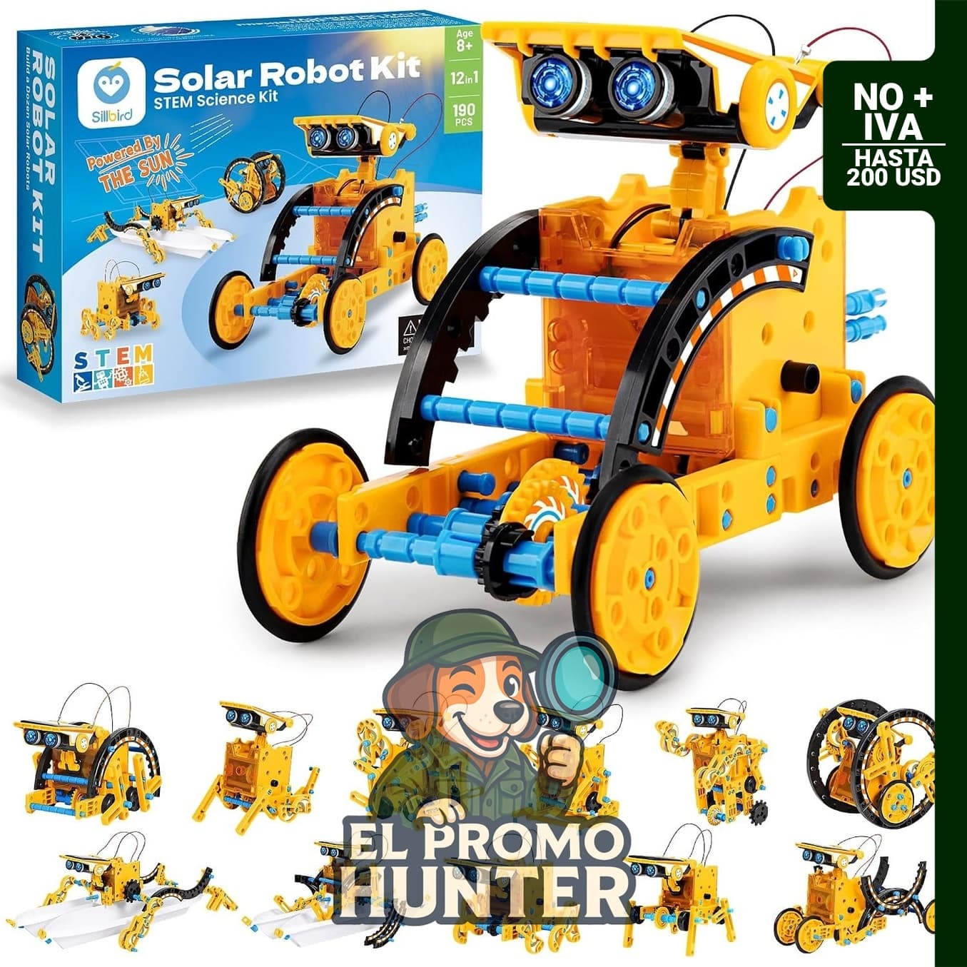 Sillbird Kit de construcción de robot solar 12 en 1 para niños, educativo en energía solar.